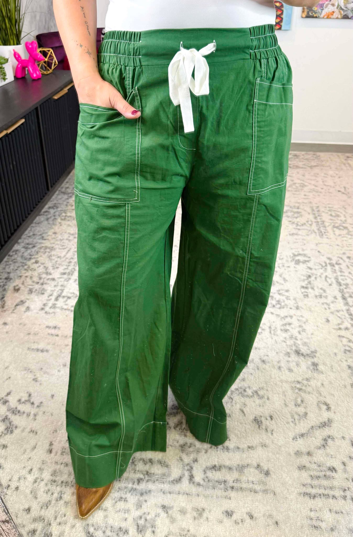 Stitchline Wide-Leg Pants in Fern Green {S-L}