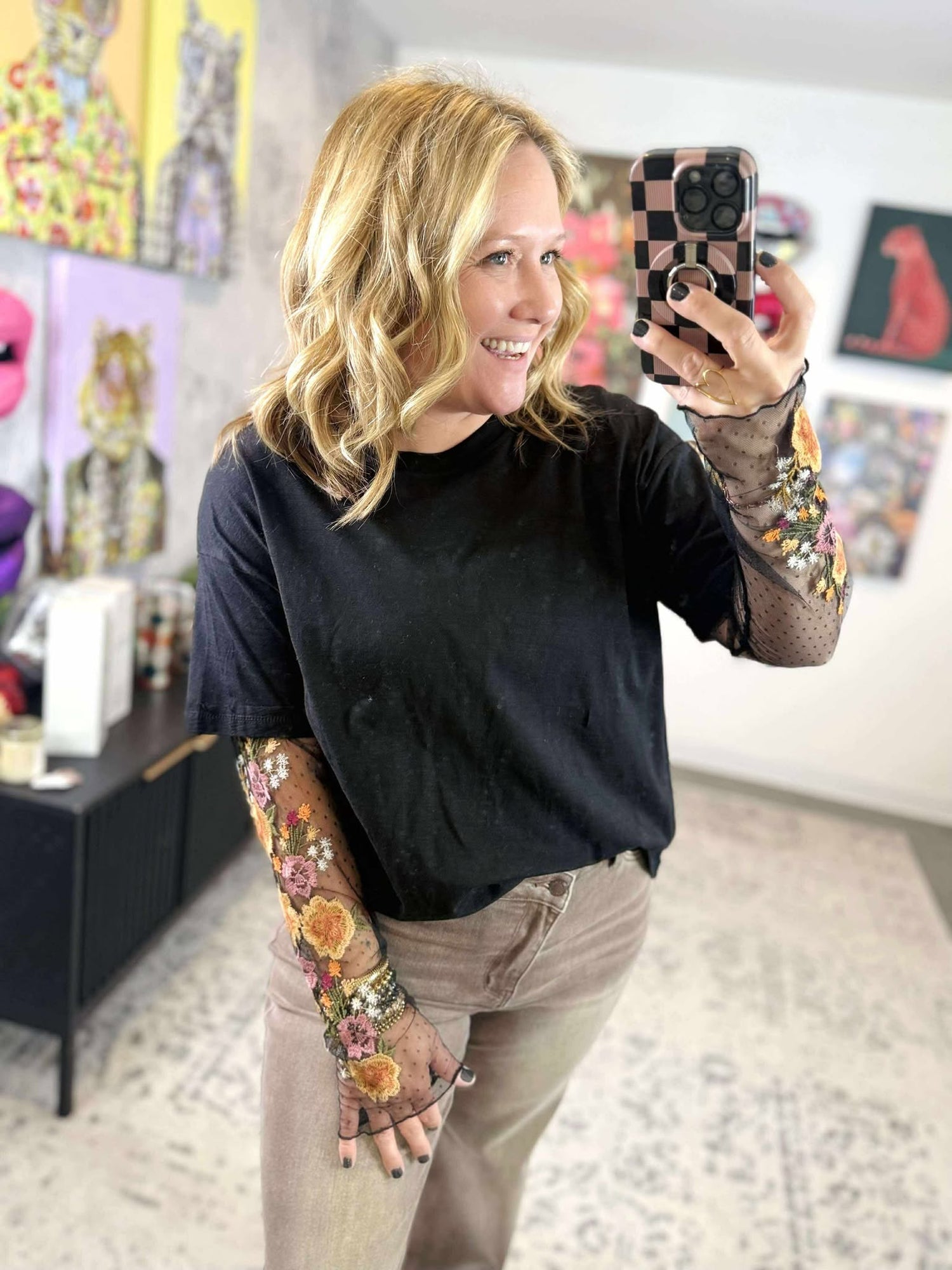 Country Blooms Top in Black {S-L}