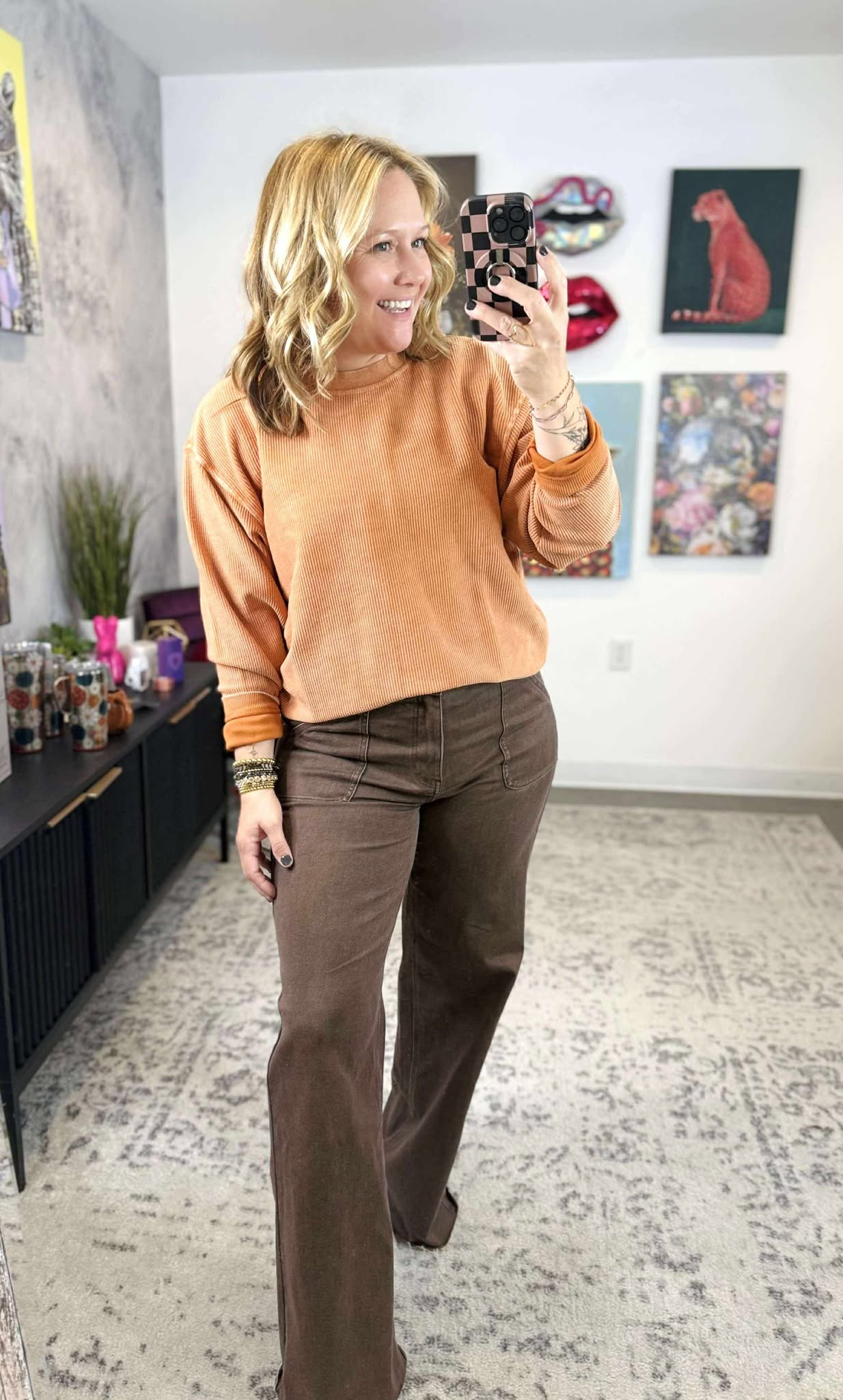 Moon Ryder Corded Crew in Burnt Orange {XS-2X}