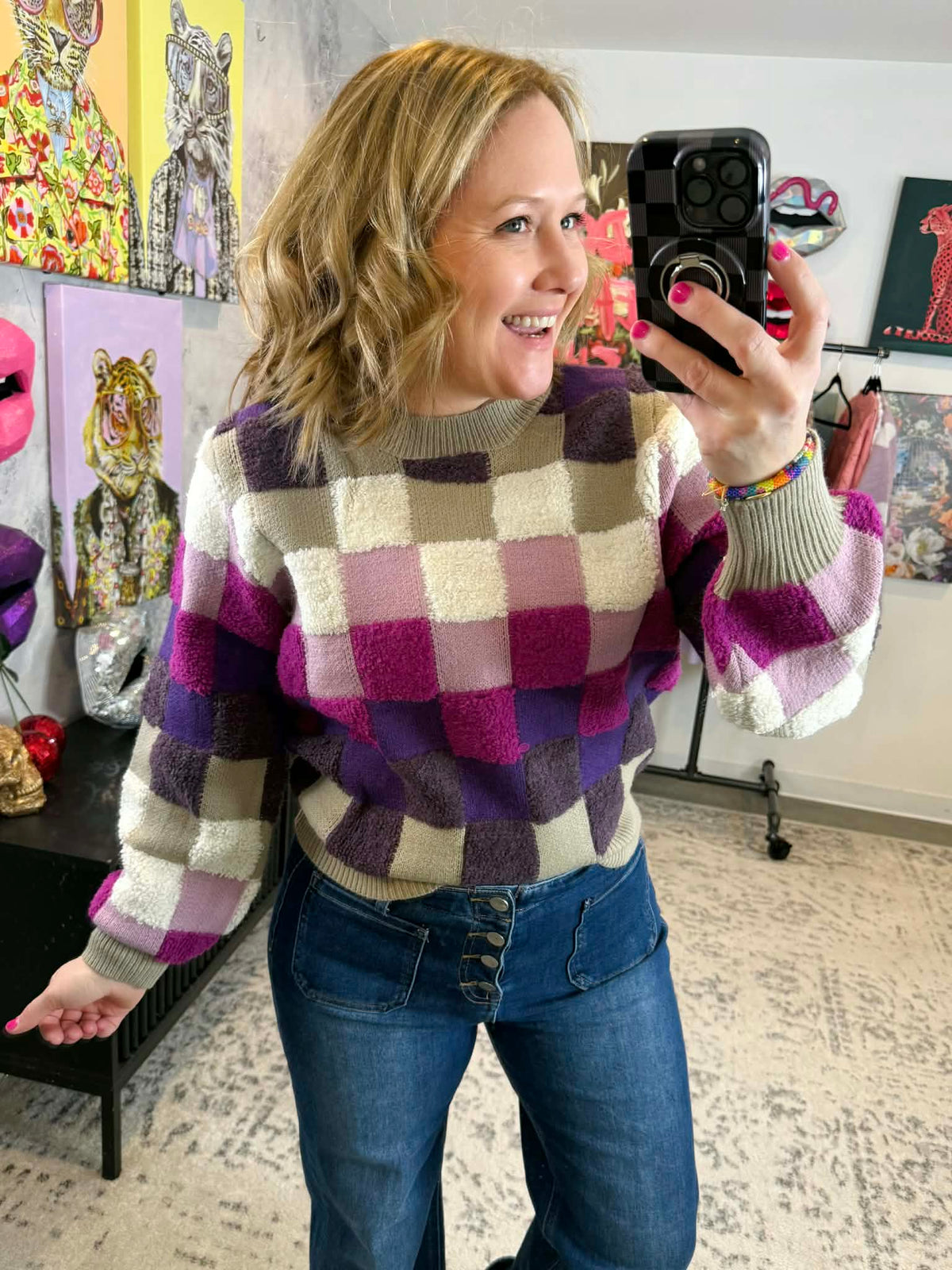 The Purple Grid Sweater {S-3X} - KaraMarie