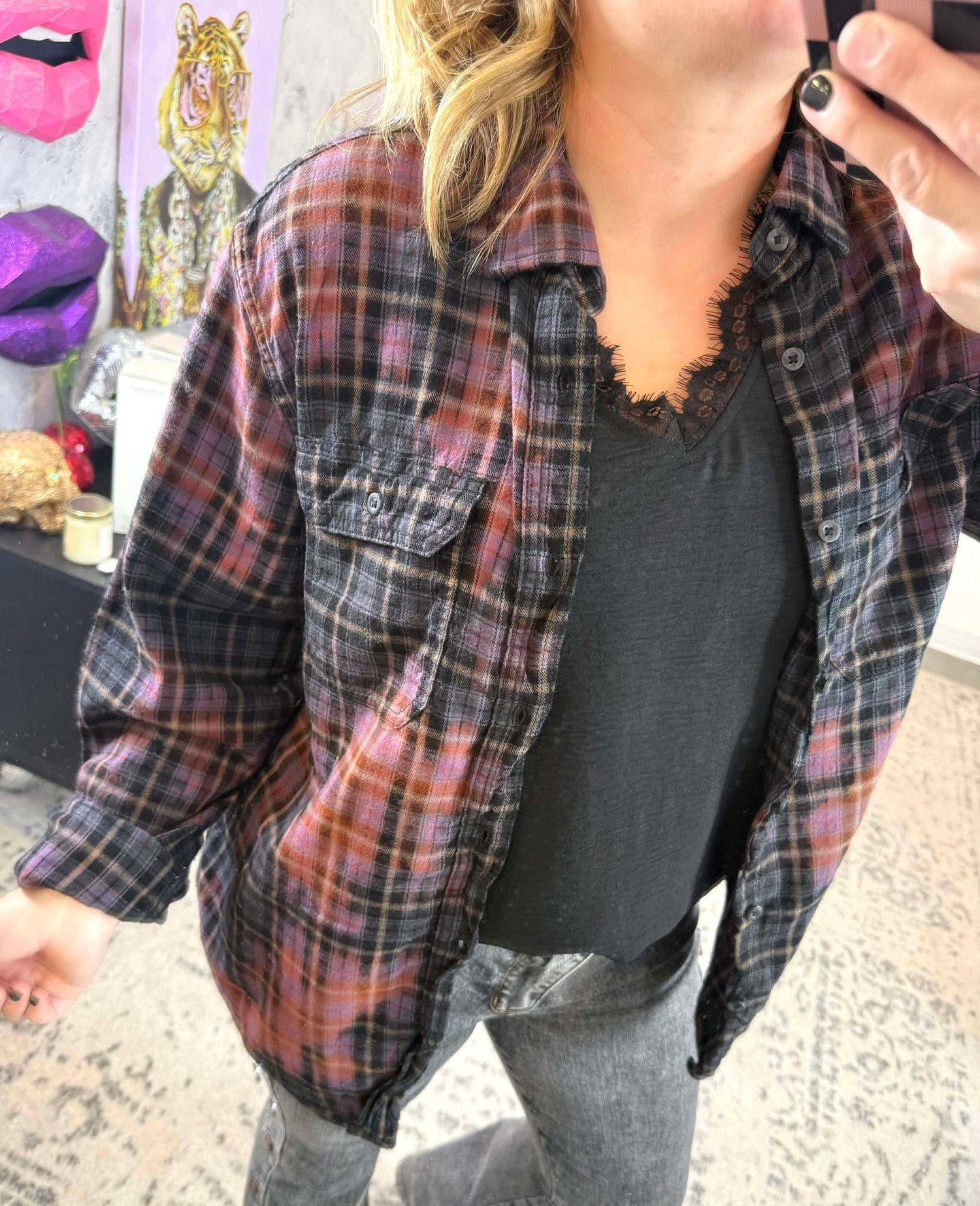 Distressed Flannel in Purple Haze {S-3X}
