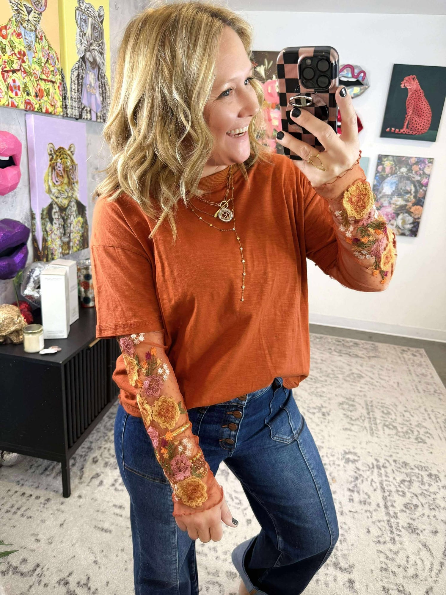 Country Blooms Top in Rust {S-L}