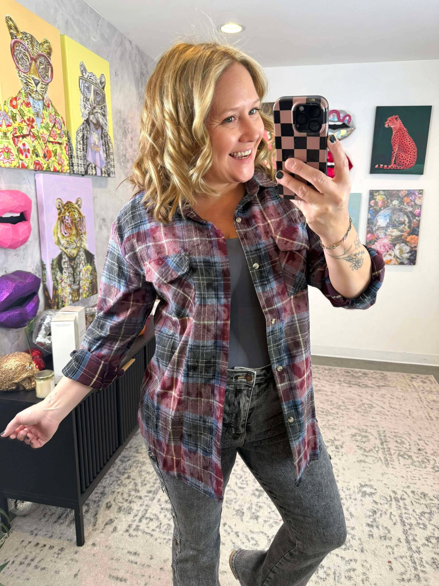 Tammy Bleached Flannel in Maroon {S-3X}