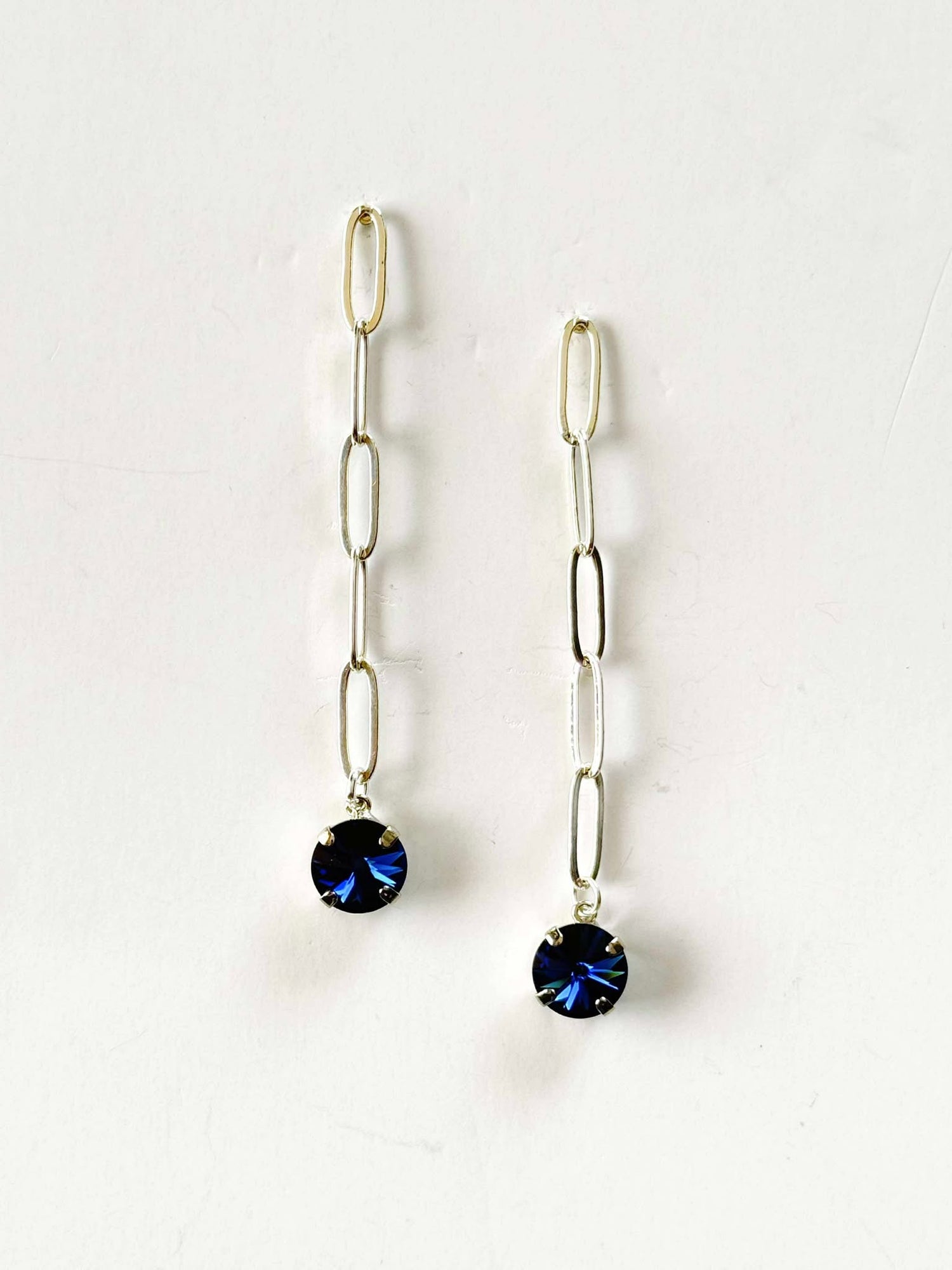 Long Paperclip Earrings in Dark Sapphire