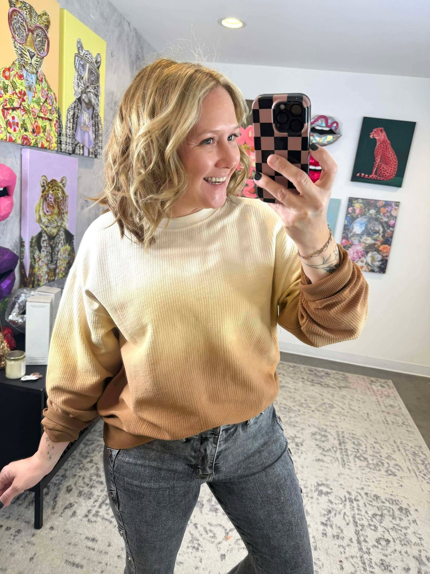 Ombre Cozy Cord Sweatshirt - Eggnog/Toffee {S-2X}