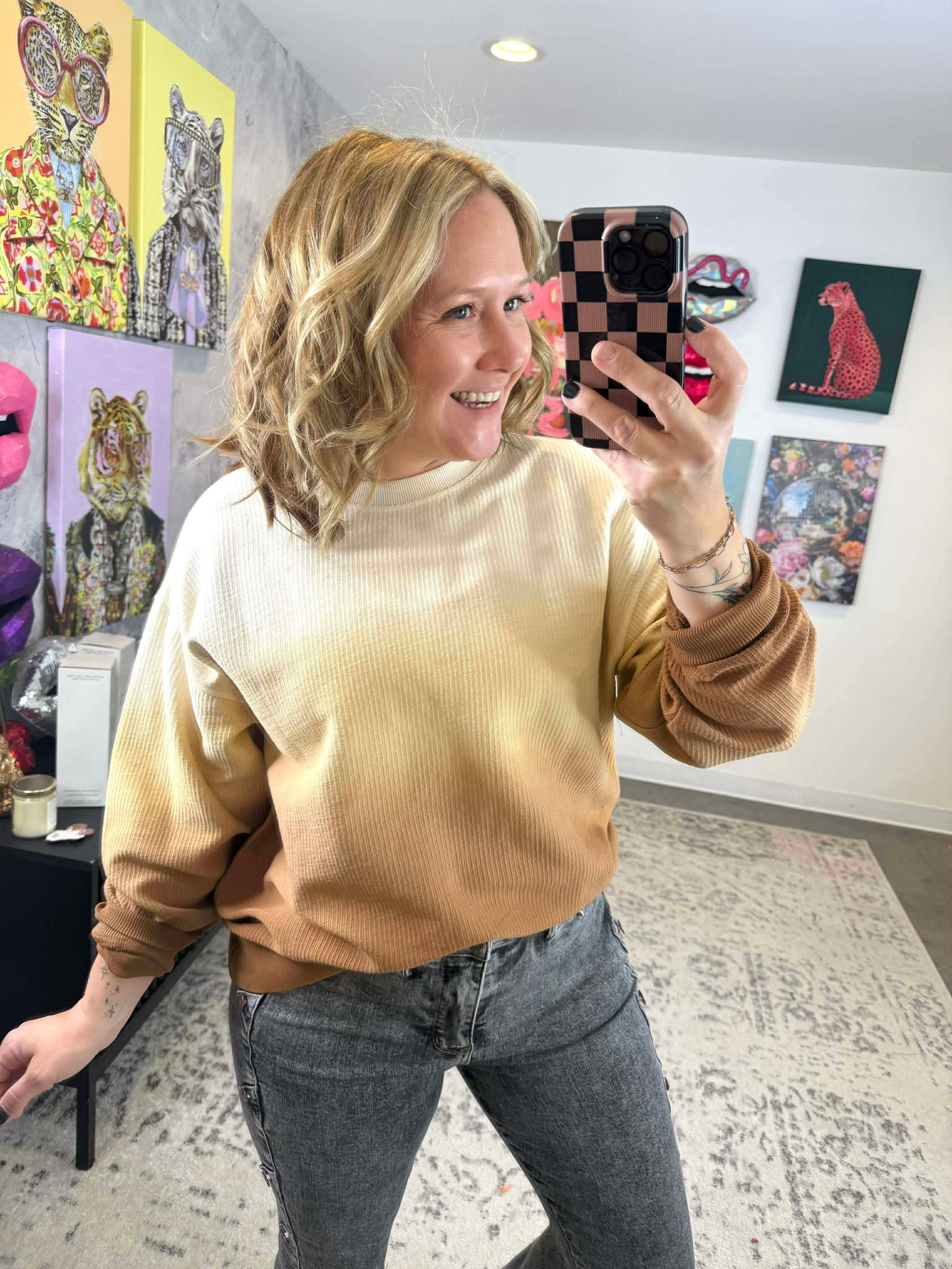 Ombre Cozy Cord Sweatshirt - Eggnog/Toffee {S-2X} - KaraMarie