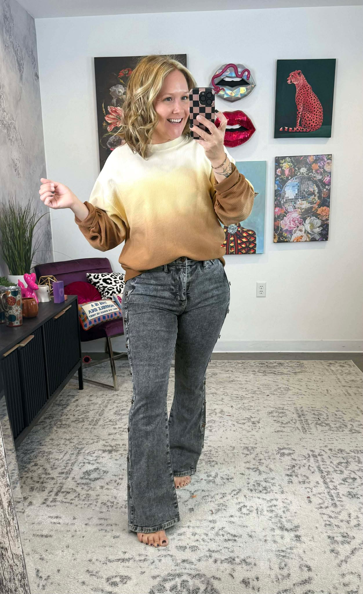 Ombre Cozy Cord Sweatshirt - Eggnog/Toffee {S-2X} - KaraMarie