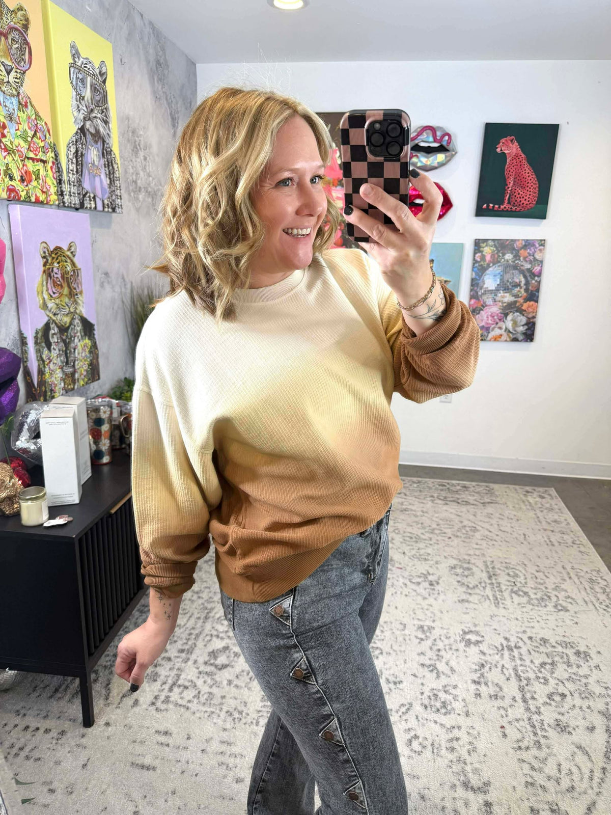 Ombre Cozy Cord Sweatshirt - Eggnog/Toffee {S-2X} - KaraMarie