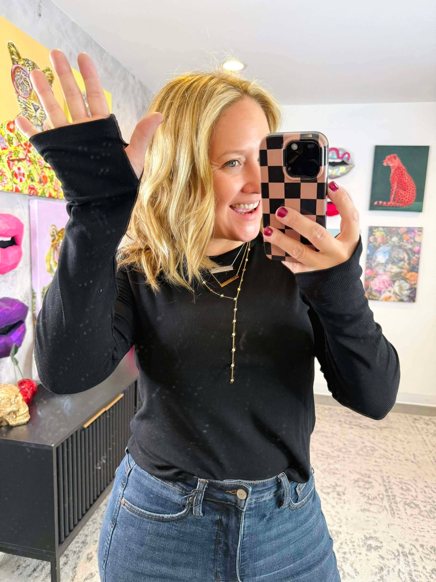 Blakeley Elena Curve Hem Ribbed Top In Black {SM-2X}