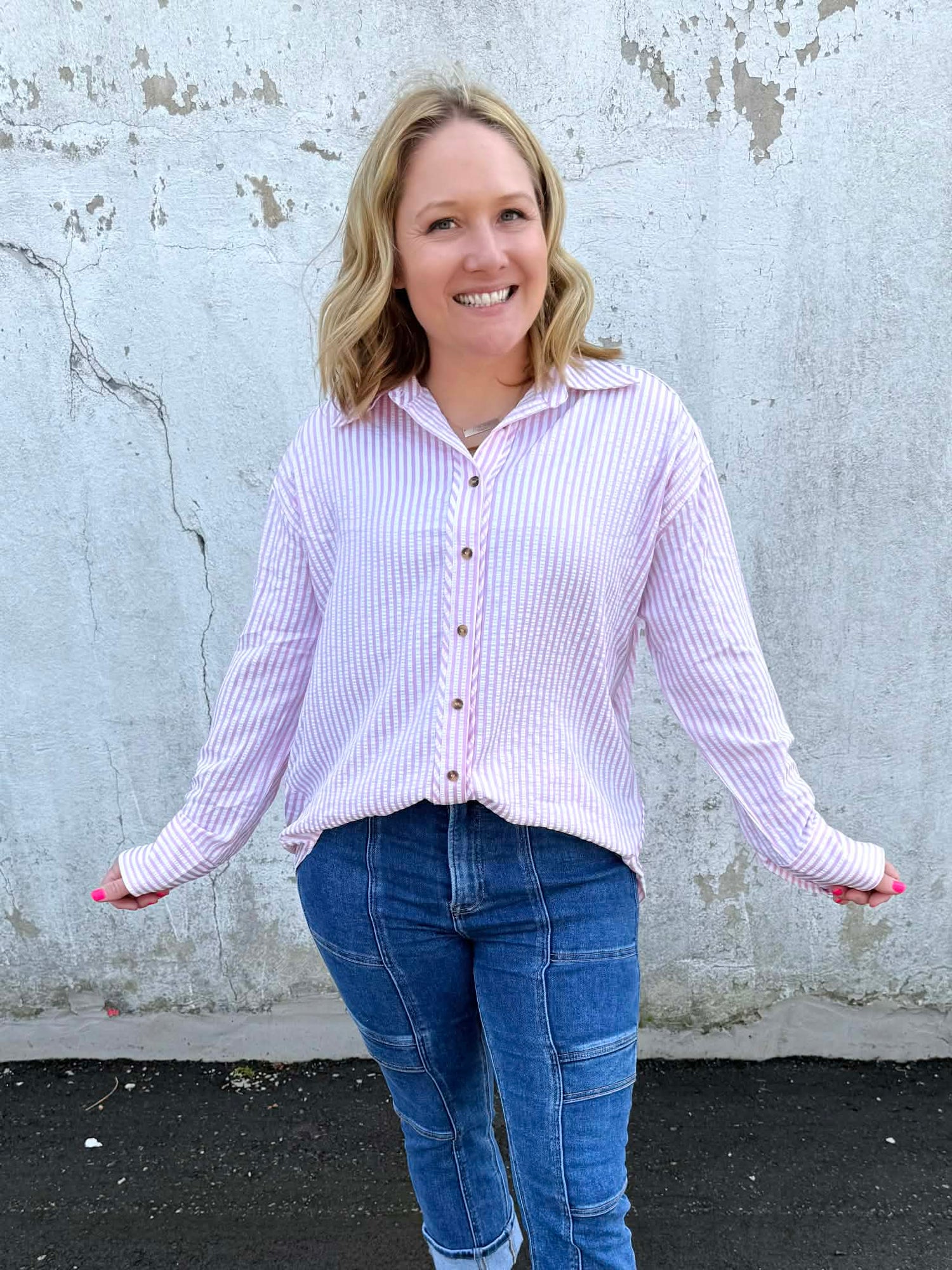 Timeless Stripes Button-Down Top - Pink {S-2X} - KaraMarie