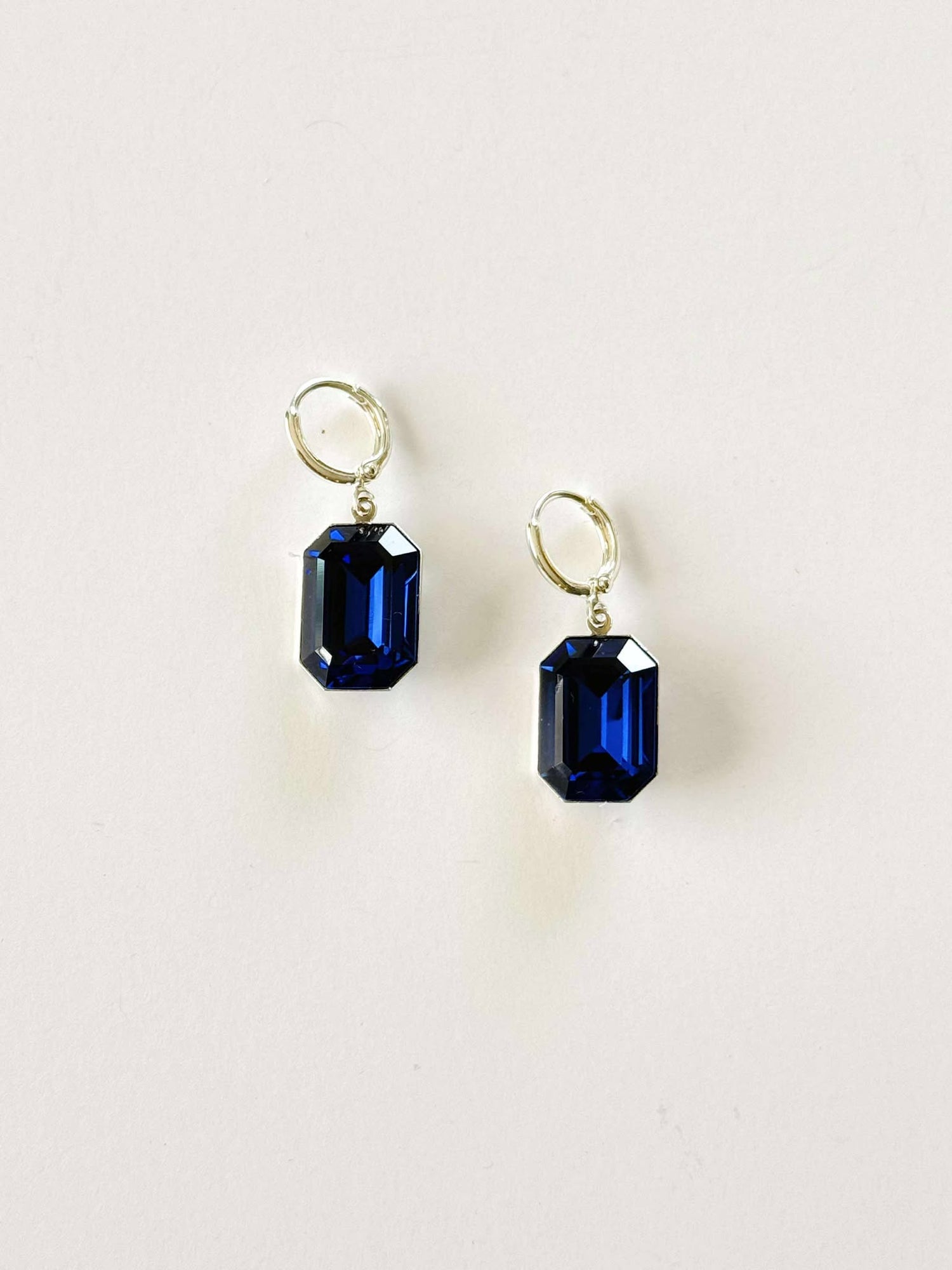 Emerald Cut Drop Earrings in Dark Sapphire