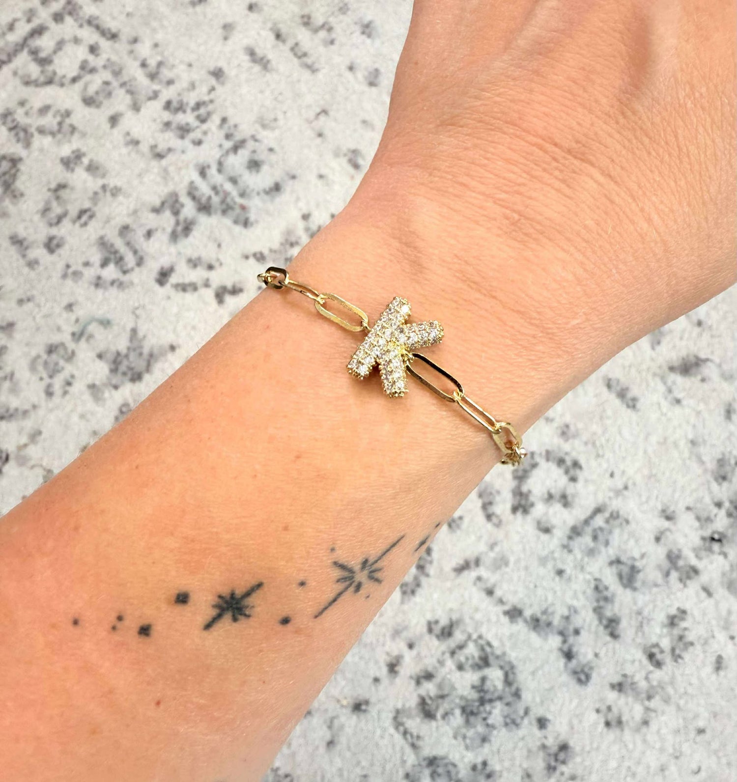 Paperclip Rhinestone Initial Bracelet {Gold/Silver}