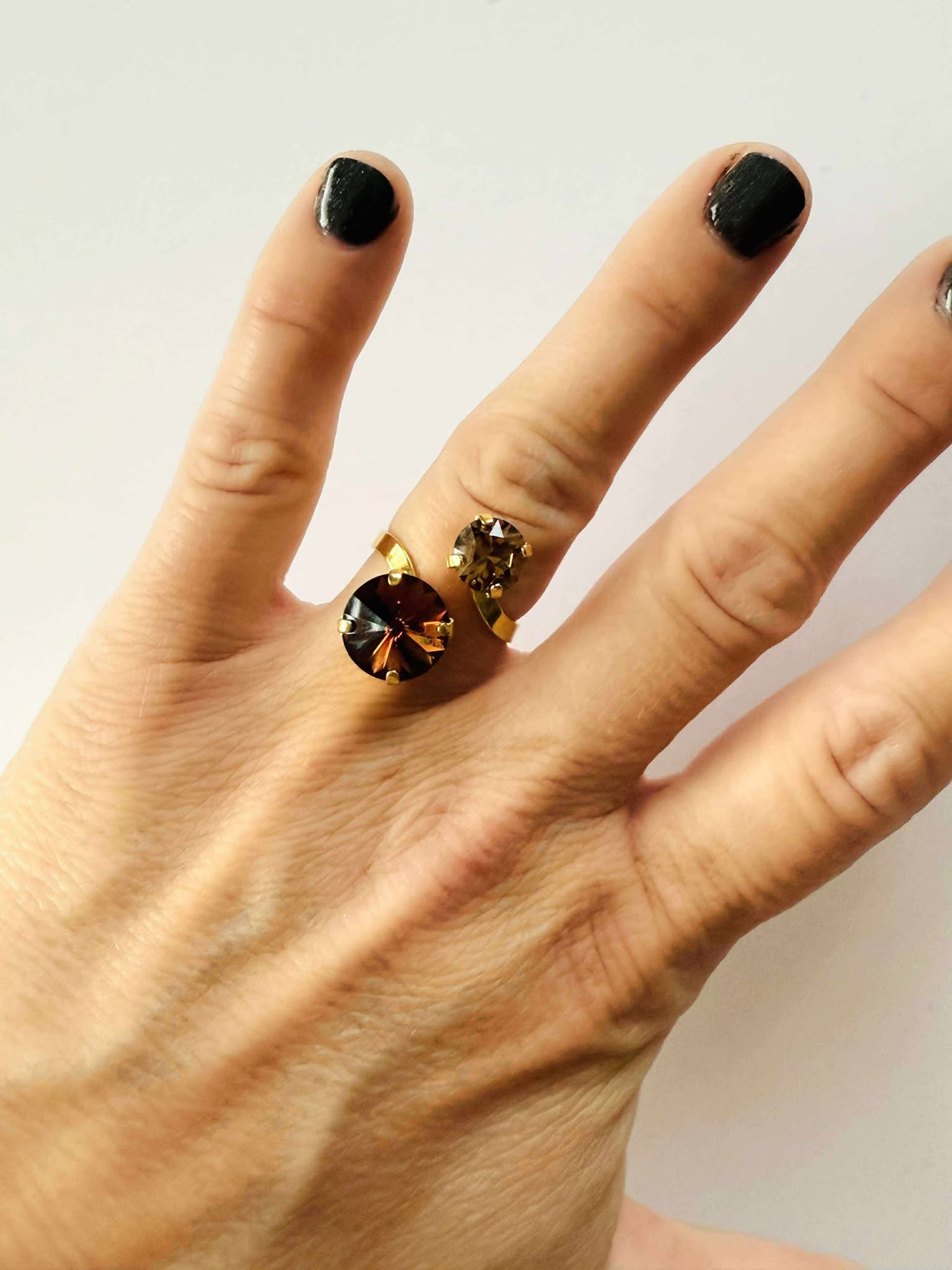 Rivoli Wrap Ring in Smoked Topaz + Light Smoked Topaz