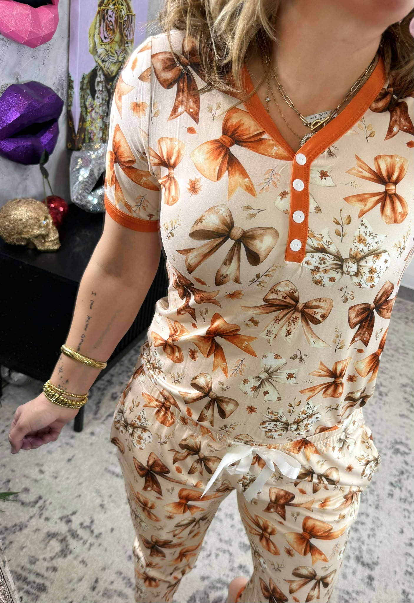 Pajama Set - Short Sleeves - Bows {S-3X}