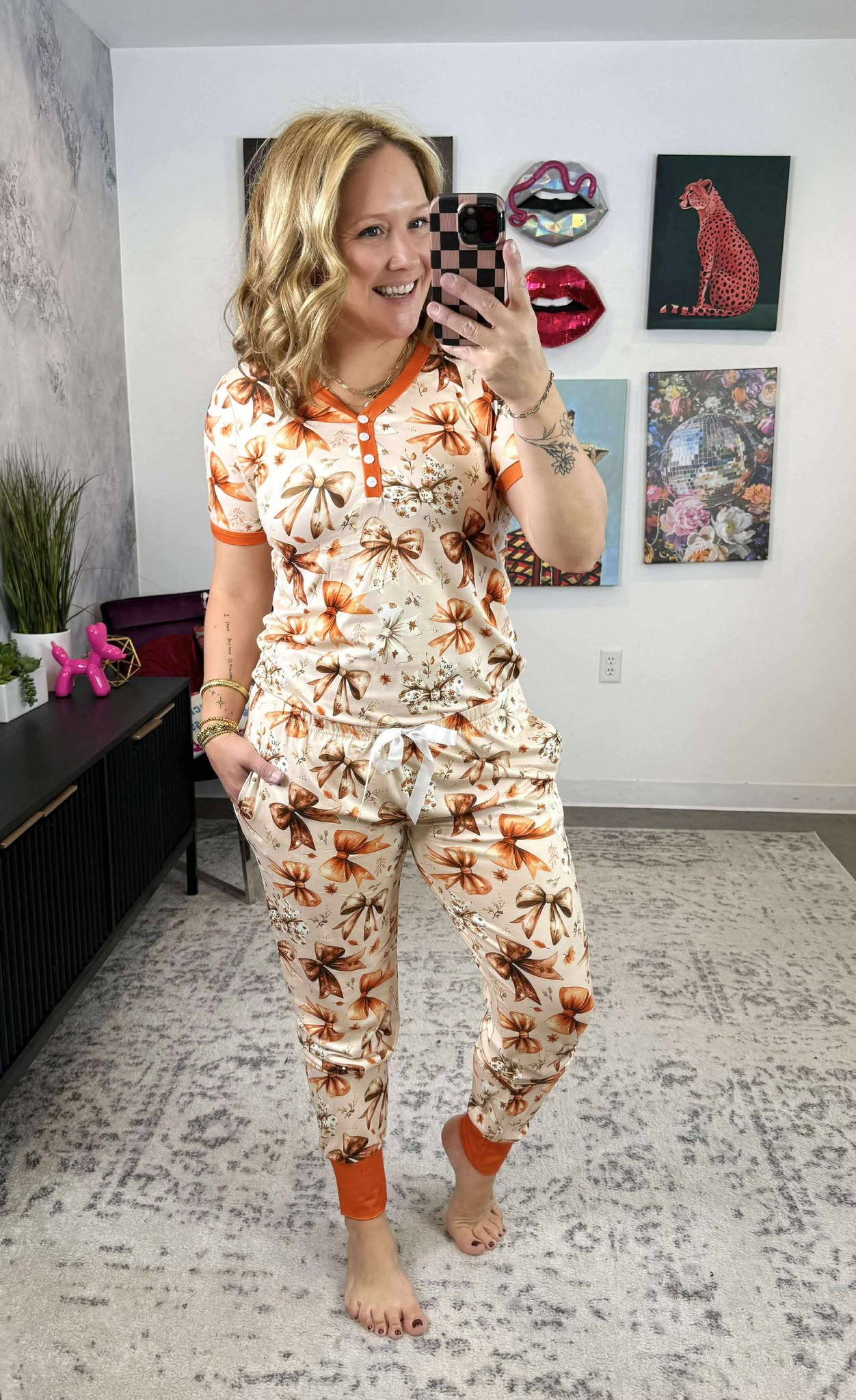 Pajama Set - Short Sleeves - Bows {S-3X}