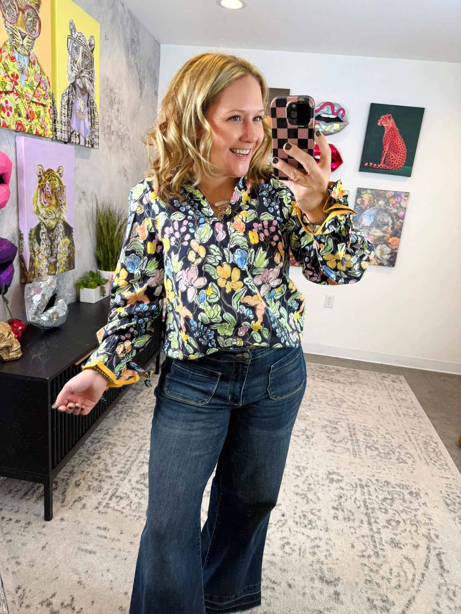 Fleur Tie Ruffle Blouse in Navy {S-L}