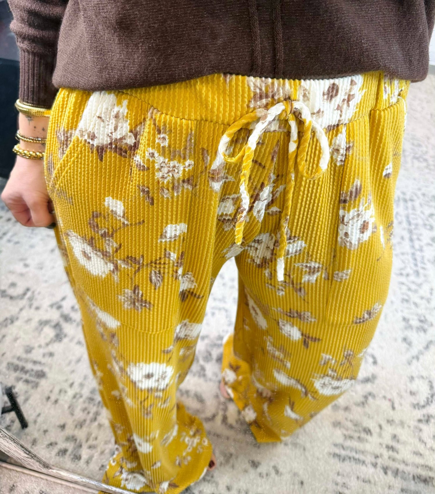 Blakeley Haddie Floral Wide Leg Pants - Mustard {XS-2X}