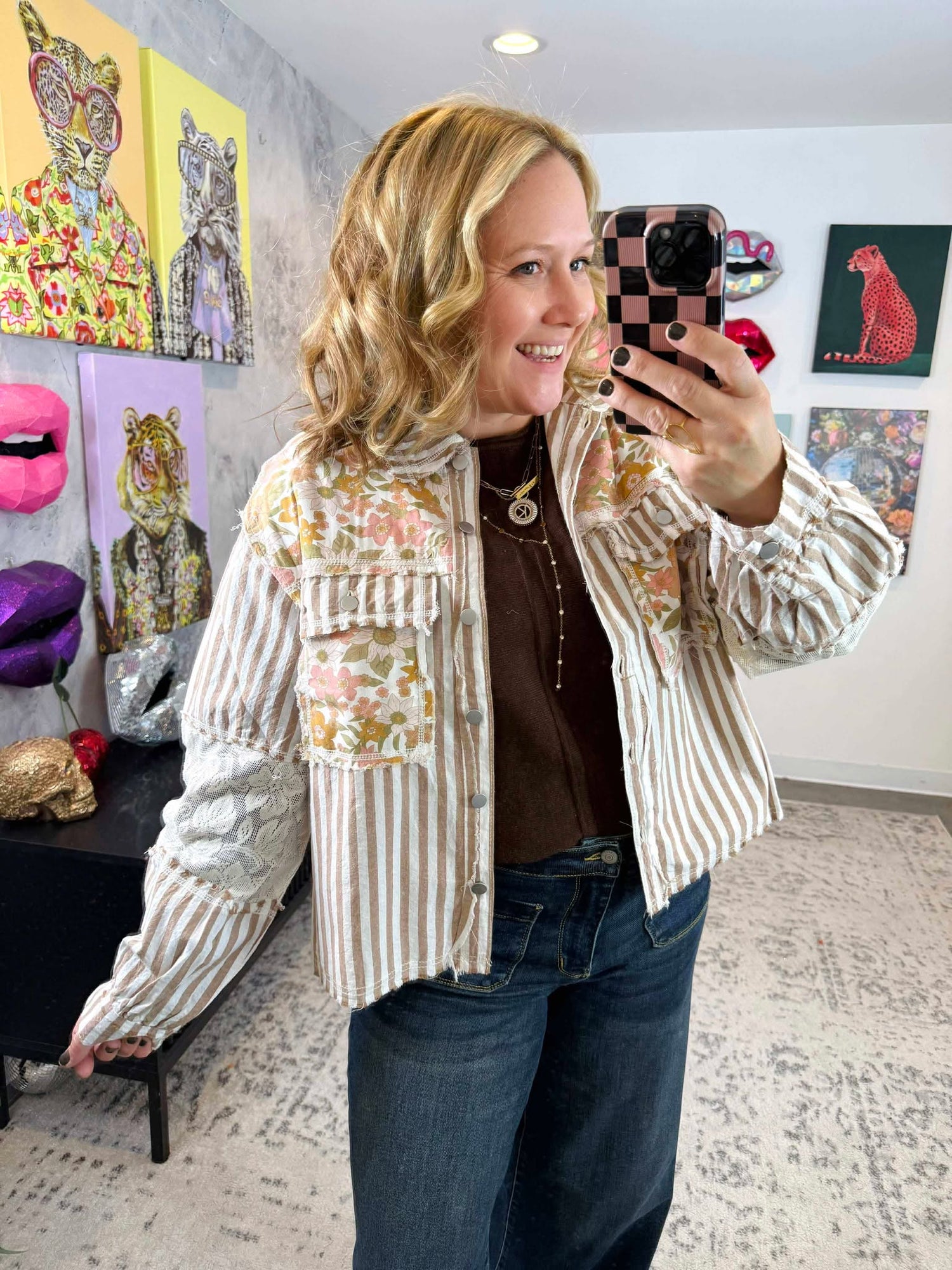 Mixed Vibe Top in Chocolate Multi {S-L}