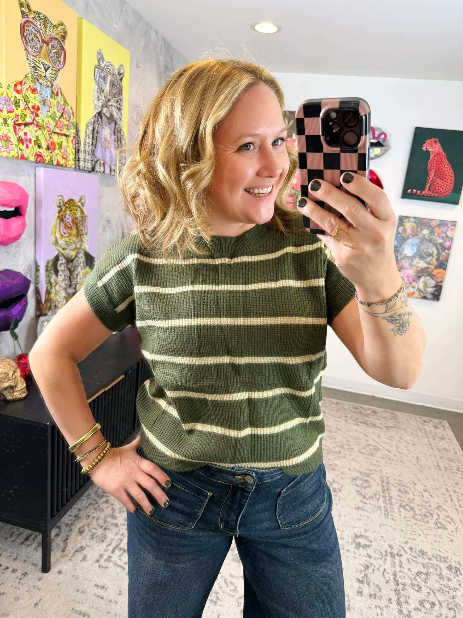 MM Striped Sweater Top - Olive {S-2X}