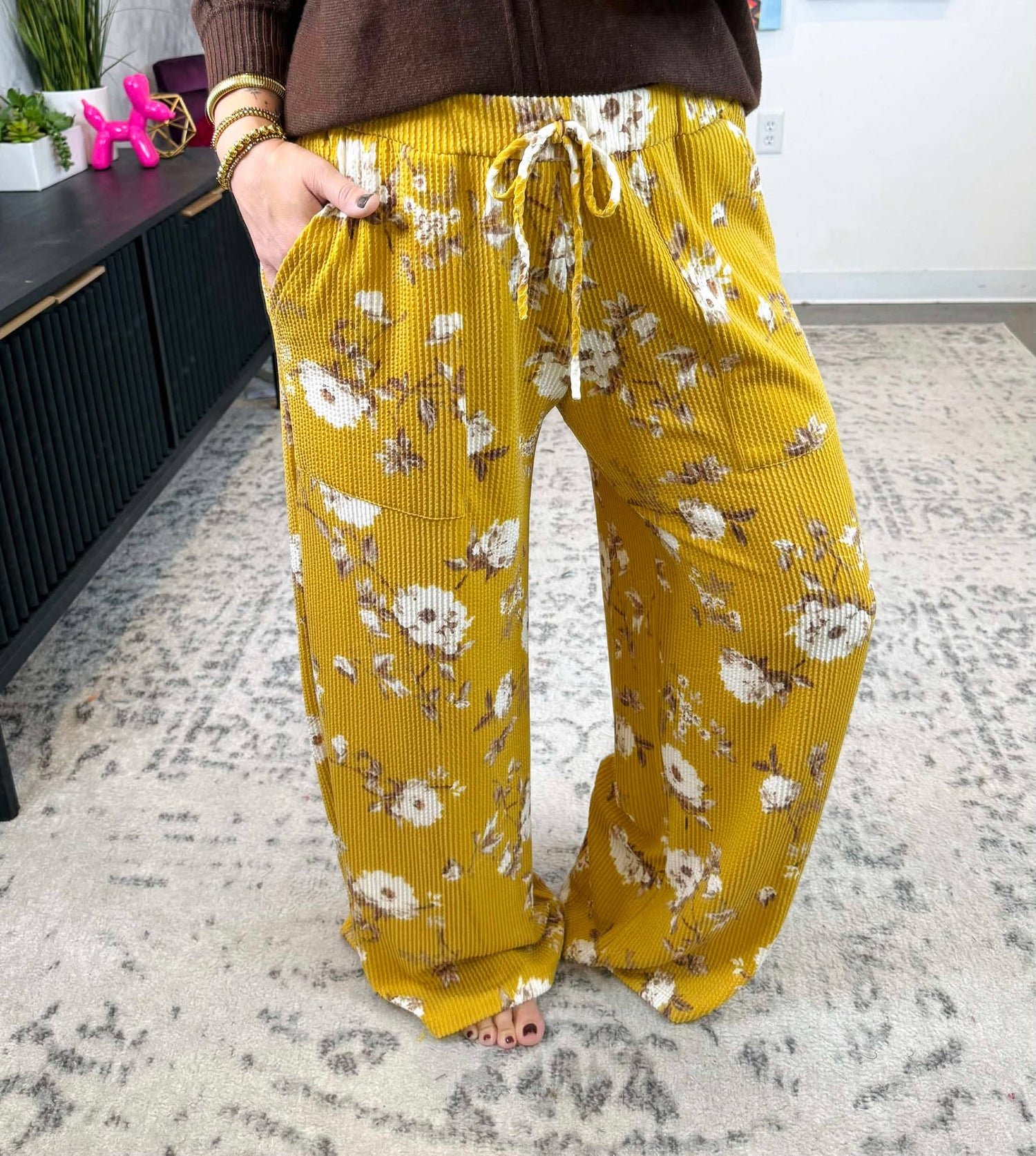 Blakeley Haddie Floral Wide Leg Pants - Mustard {XS-2X}