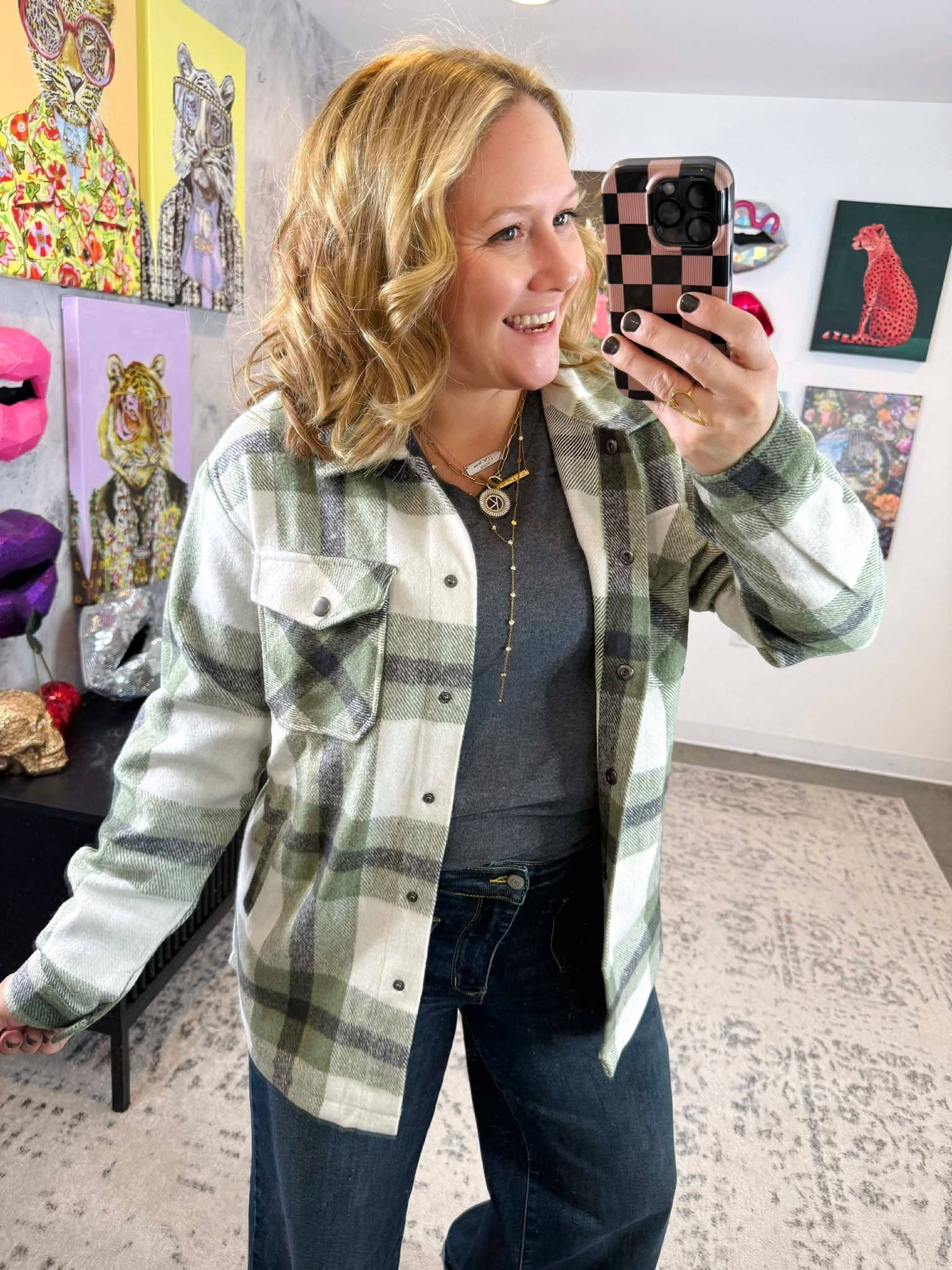 MM Norah Plaid Shacket - Sage {S-3X}