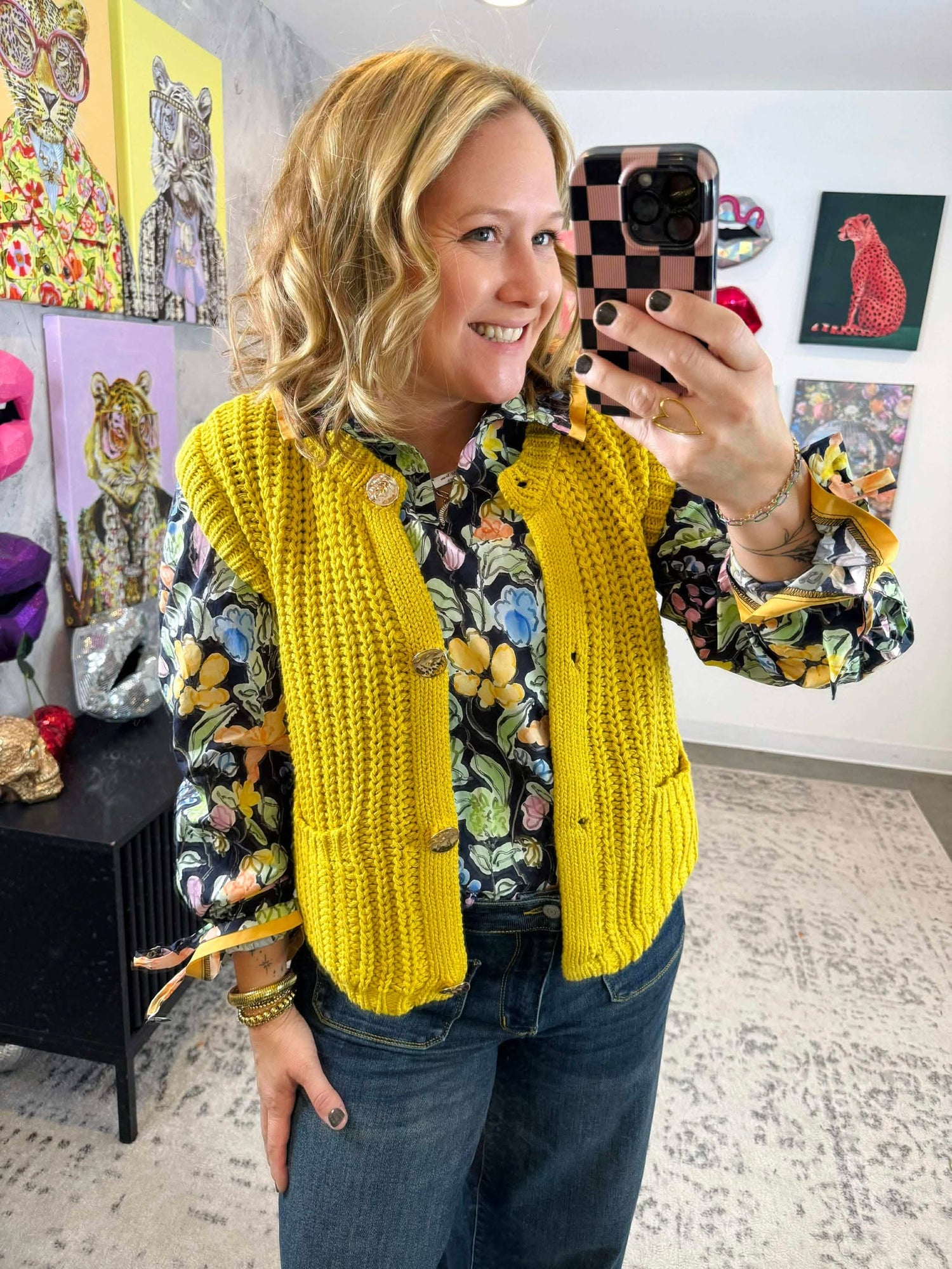 Relaxed Button Sweater Vest in Mustard {S-L}