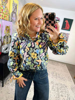 Fleur Tie Ruffle Blouse in Navy {S-L} - KaraMarie