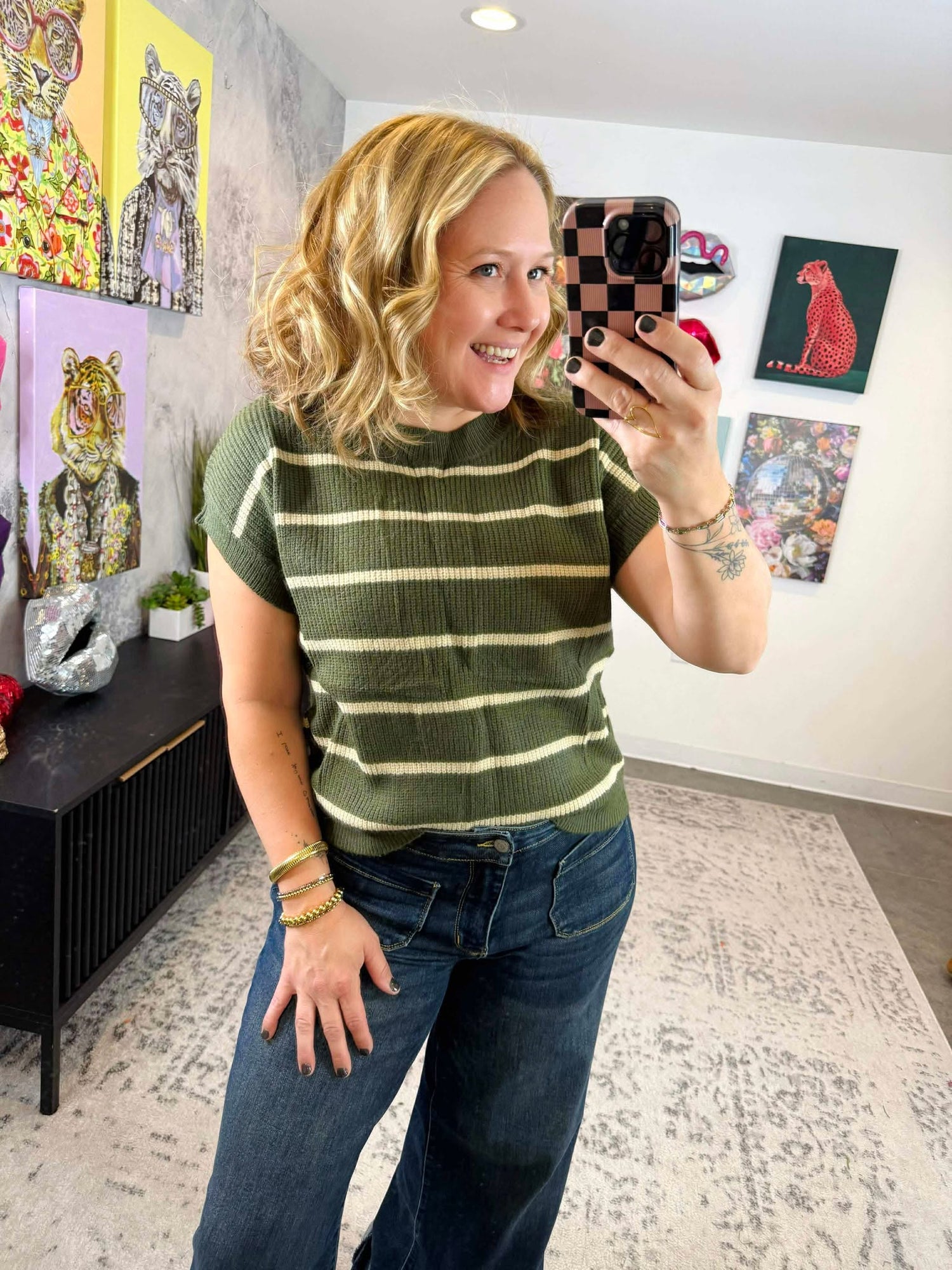 MM Striped Sweater Top - Olive {S-2X}