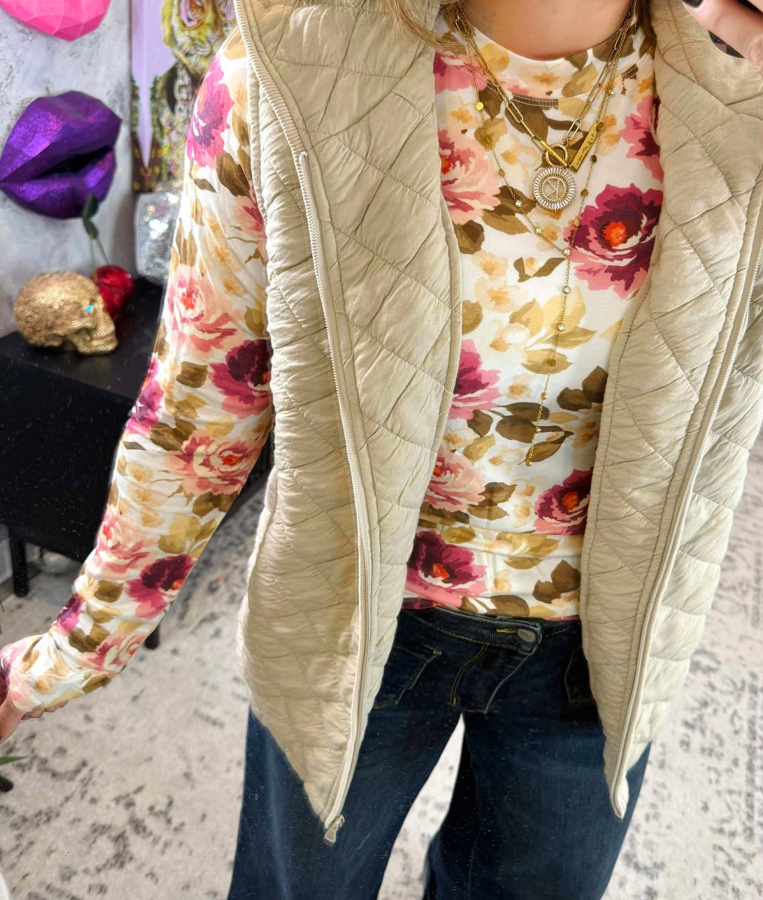 MM Heather Hooded Vest - Beige {S-3X}