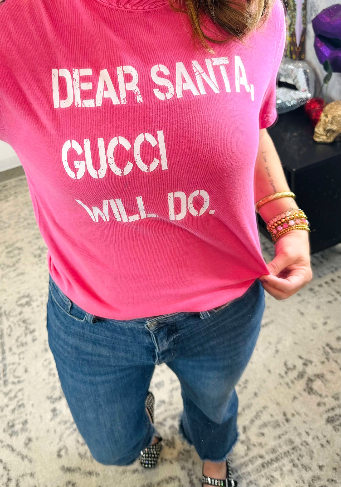 Dear Santa, Gucci... Graphic Tee in Pink {S-3X}