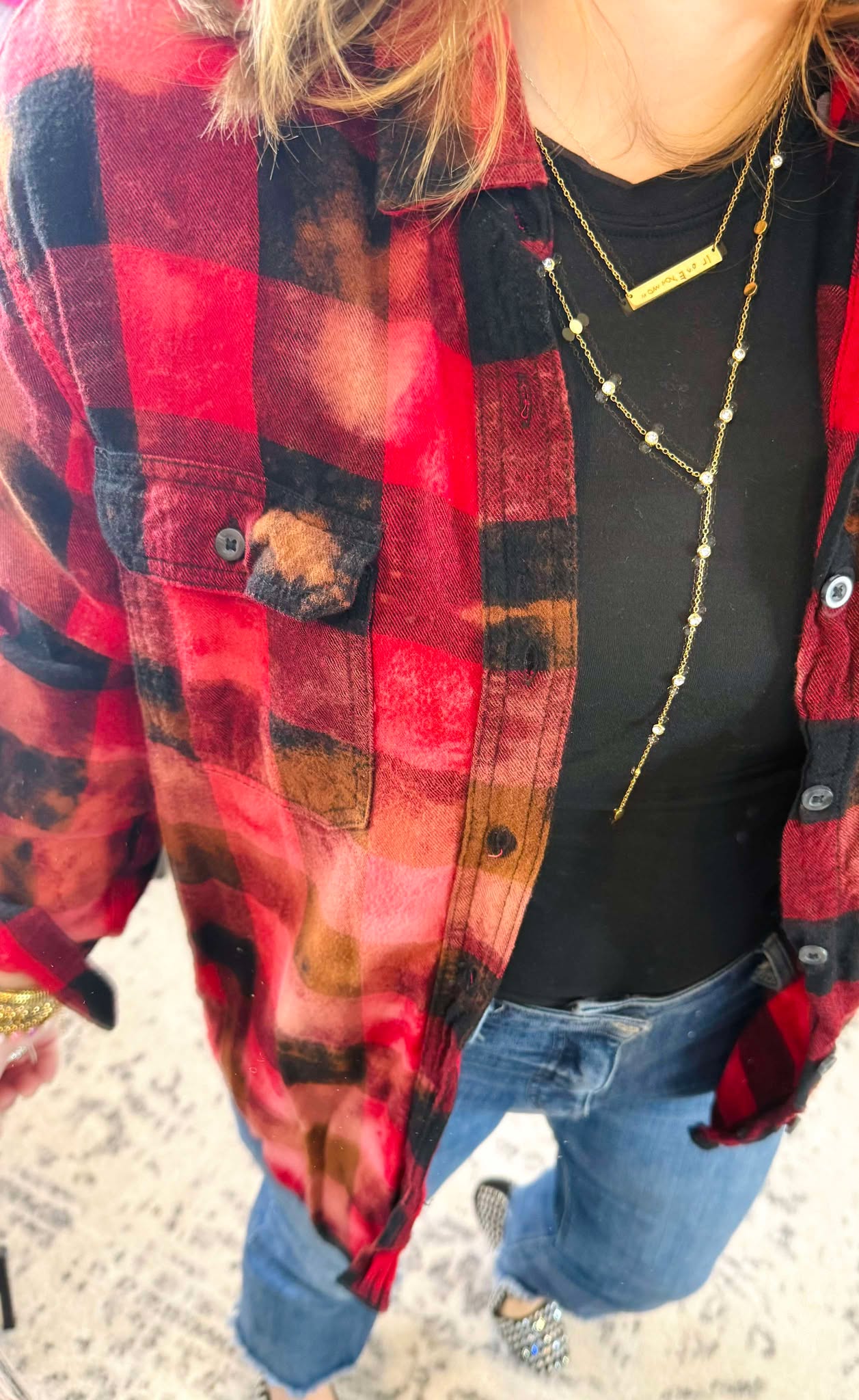 Distressed Flannel in Buffalo Plaid {S-3X}