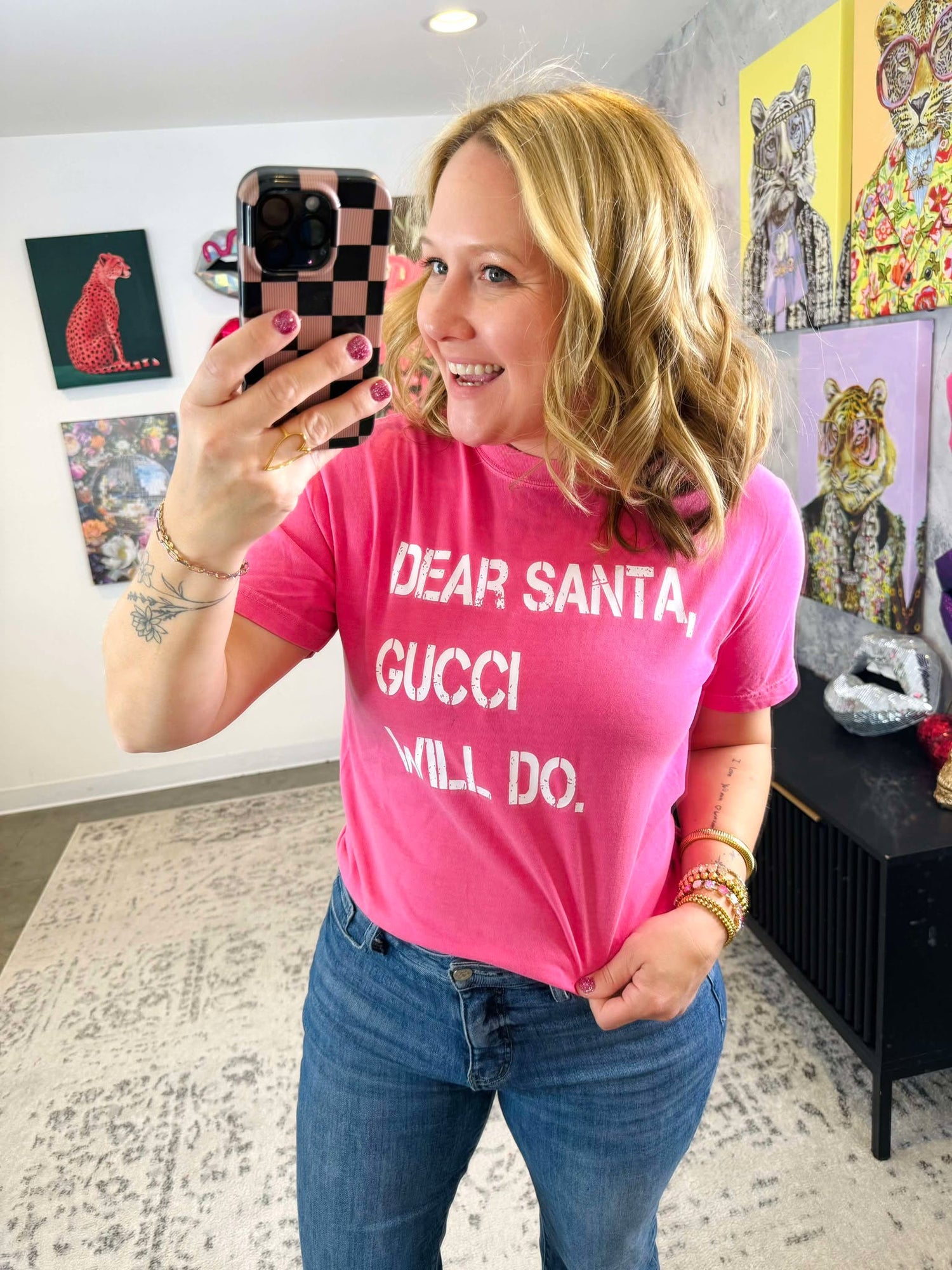 Dear Santa, Gucci... Graphic Tee in Pink {S-3X}