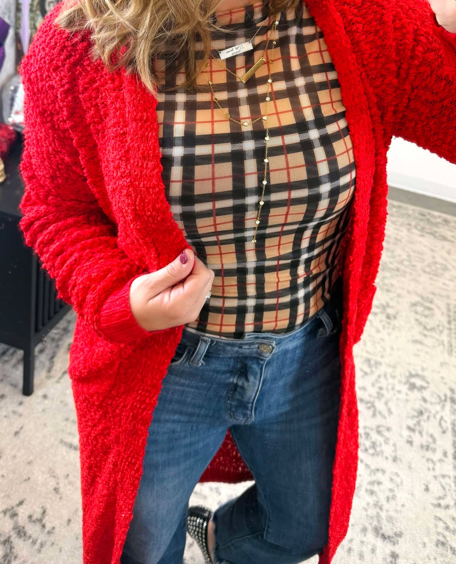 Blakeley Poppy Knit Popcorn Cardigan in Red {XS/OS/PLUS}