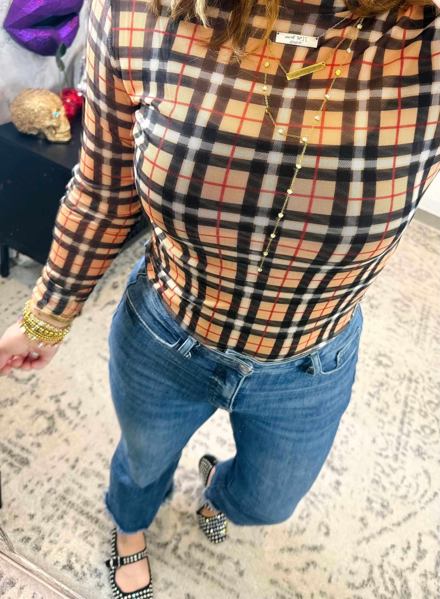 Keigan Mesh Top - Nora Plaid {S-3X}