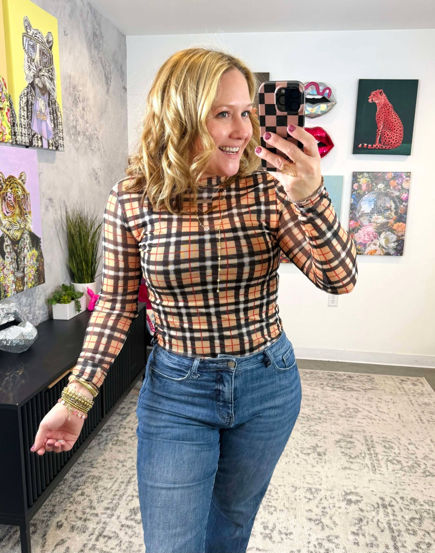 Keigan Mesh Top - Nora Plaid {S-3X}