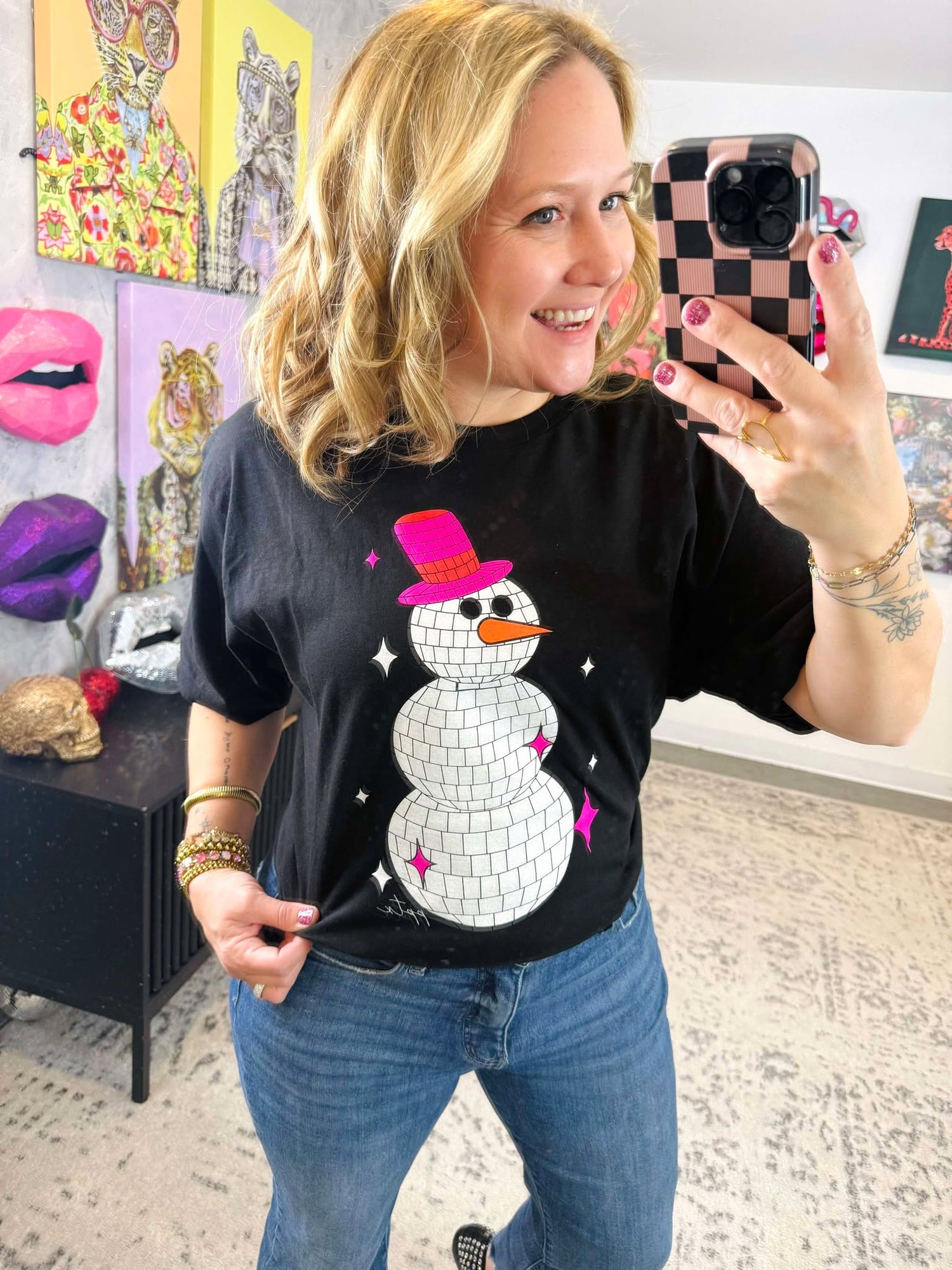 Glitter Disco Snowman Graphic Tee {S-XL}