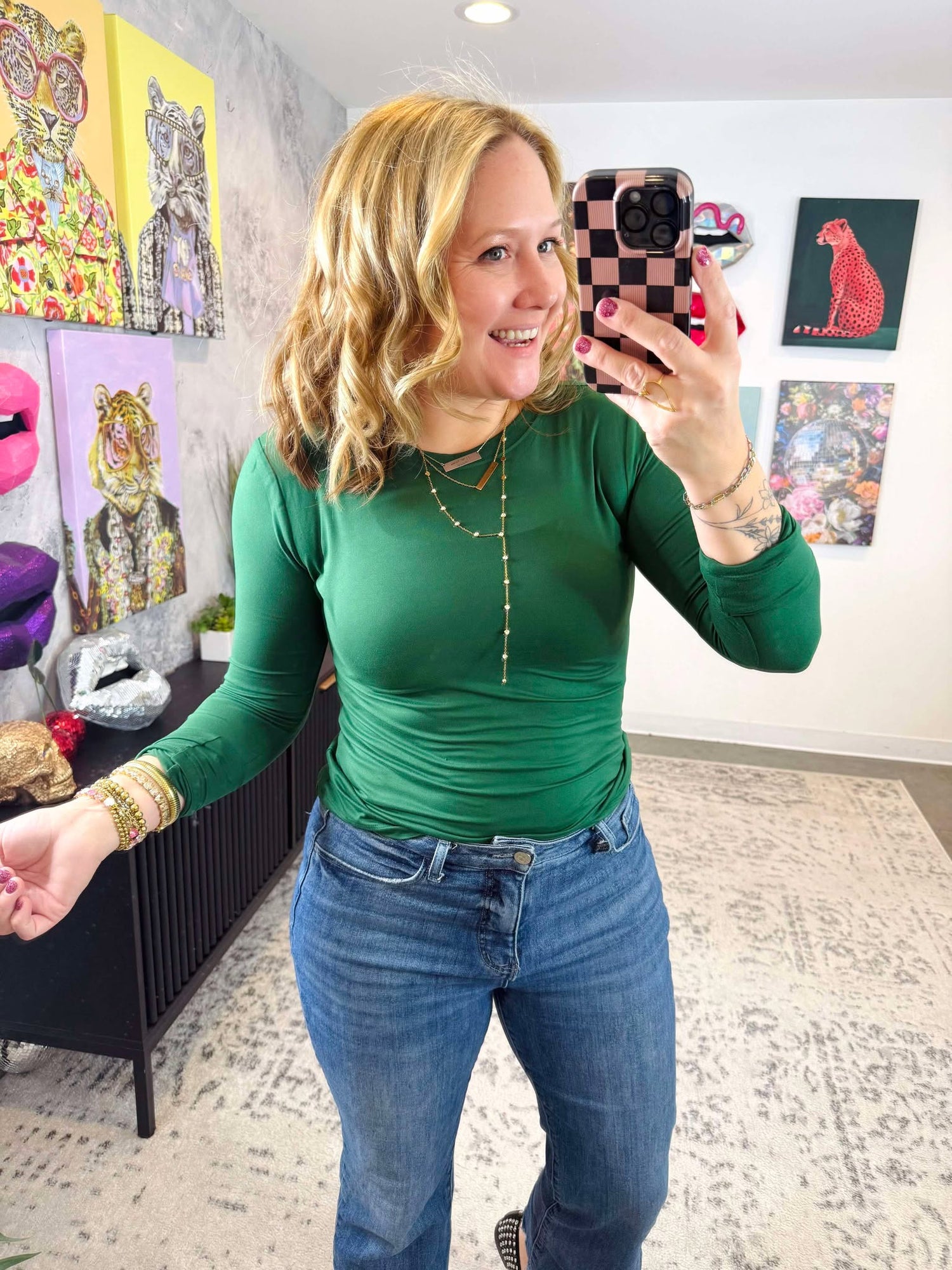 Soft Touch Long Sleeve Top in Dark Green {S-3X}
