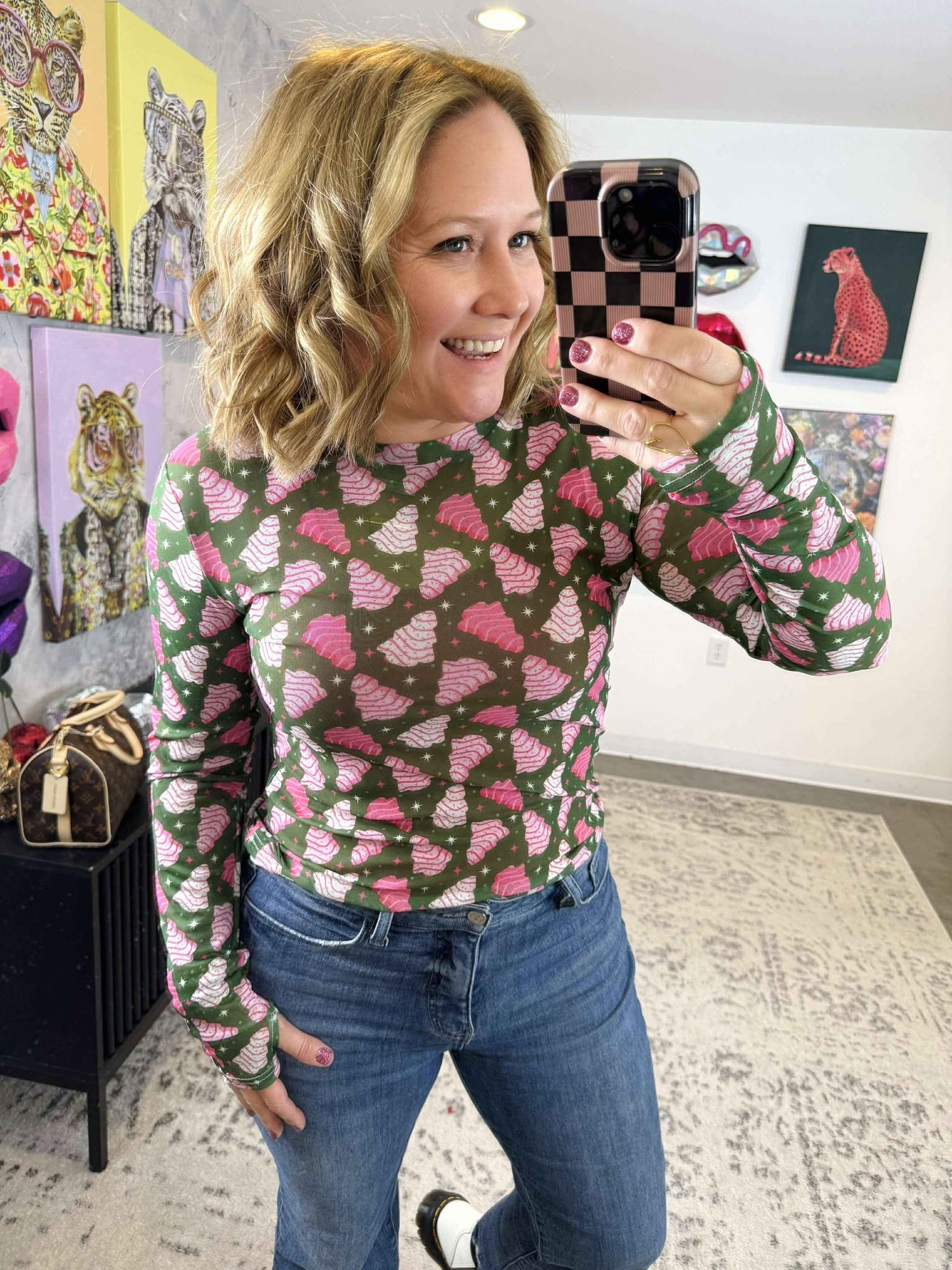 Blakeley Christmas Printed Mesh Tops - Cake Trees {SM-2X}