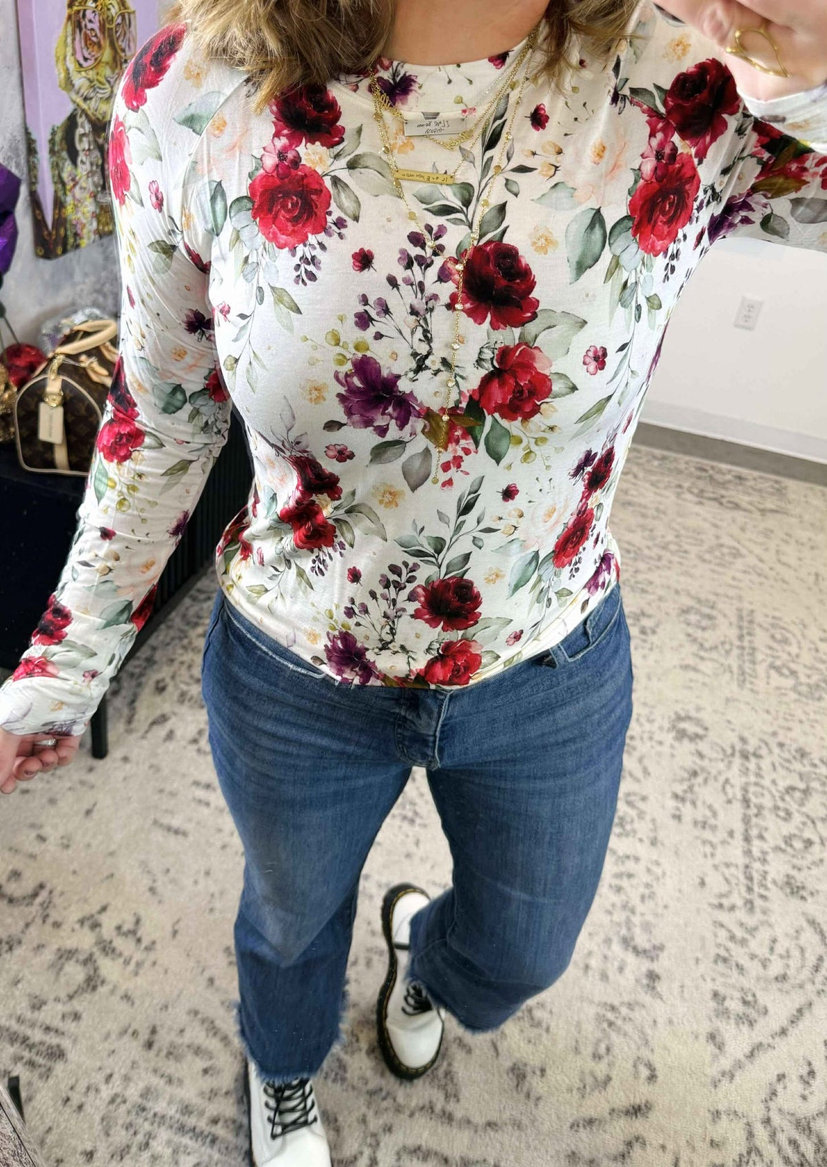 MM Blair Long Sleeve Top - Burgundy Bloom {S-3X} - KaraMarie