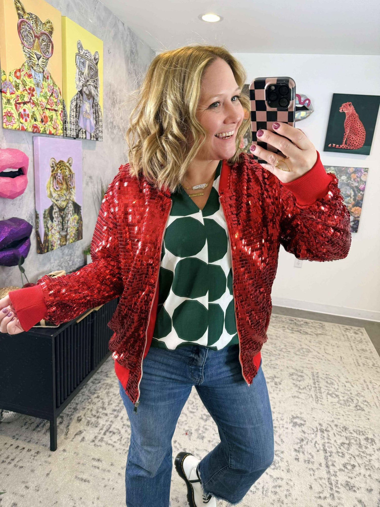 Crimson Spark Sequin Bomber Jacket {S-L}