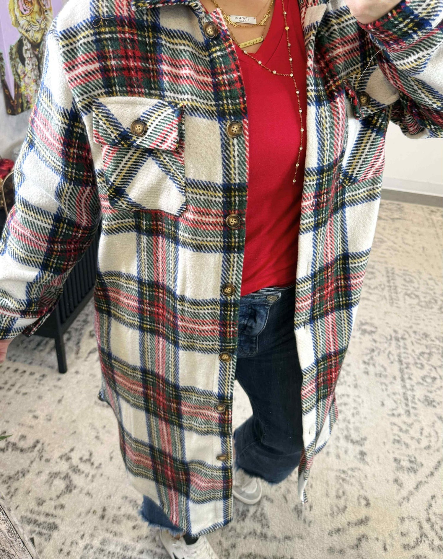 Cabin Glow Plaid Long Shacket {S-XL}