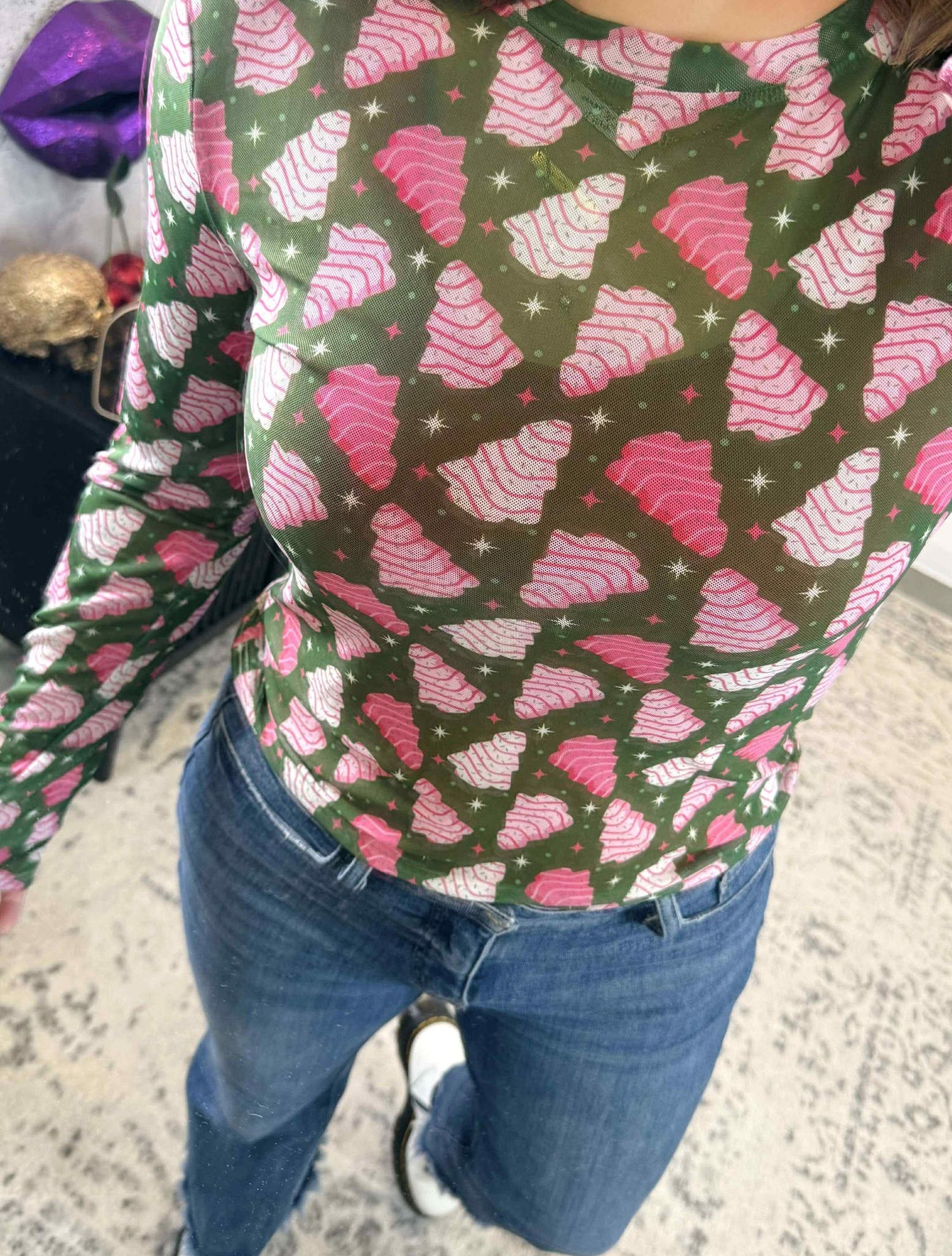 Blakeley Christmas Printed Mesh Tops - Cake Trees {SM-2X}