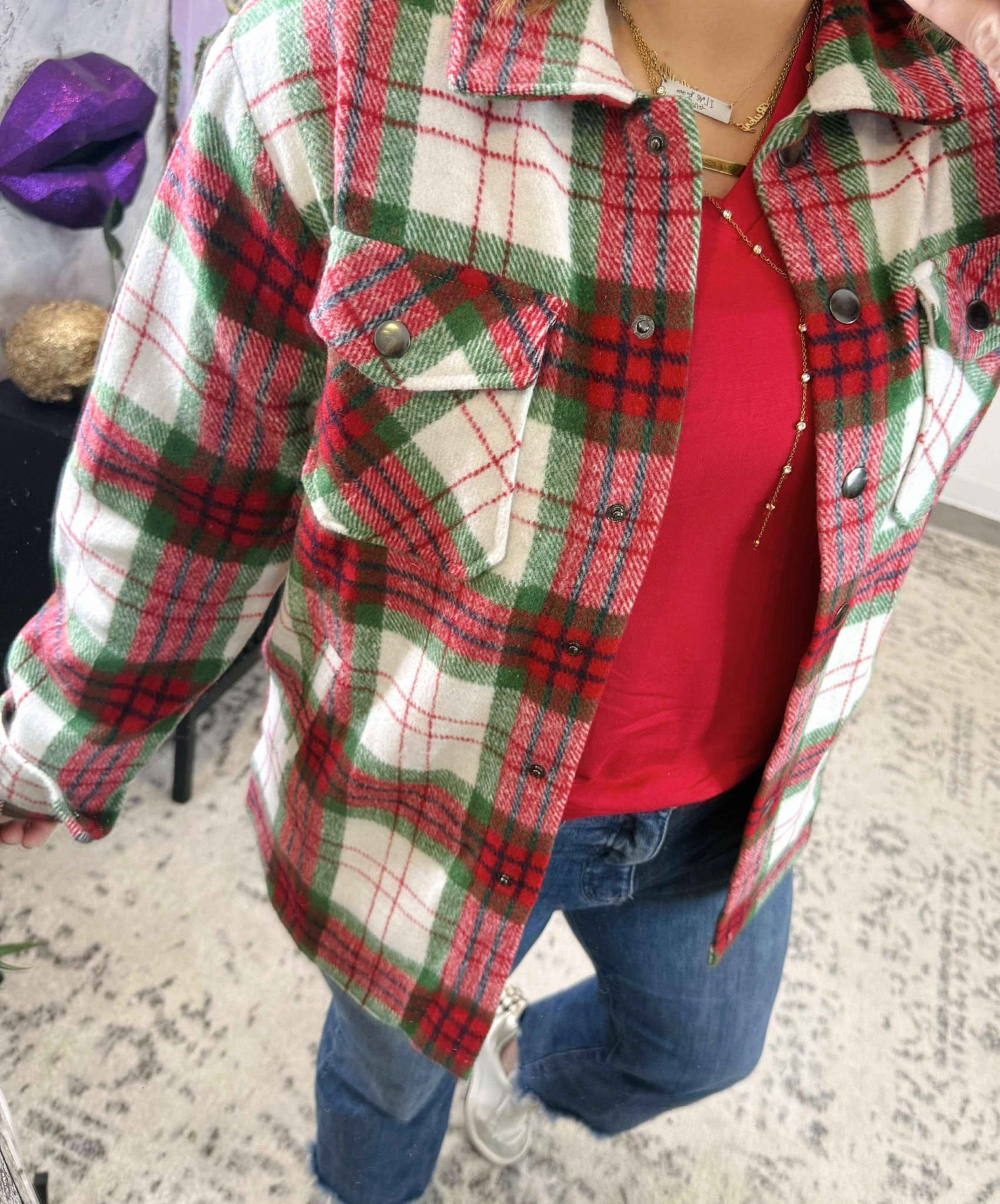 MM Norah Plaid Shacket - Christmas Plaid {S-3X} - KaraMarie
