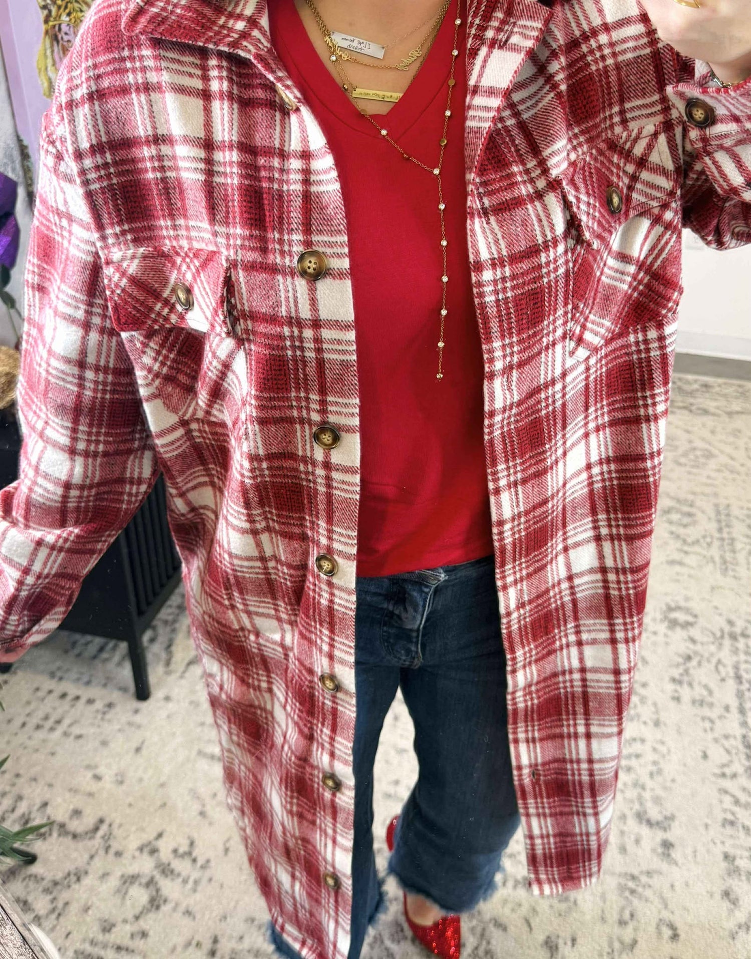 Heritage Red Plaid Long Flannel Shacket {S-XL} - KaraMarie