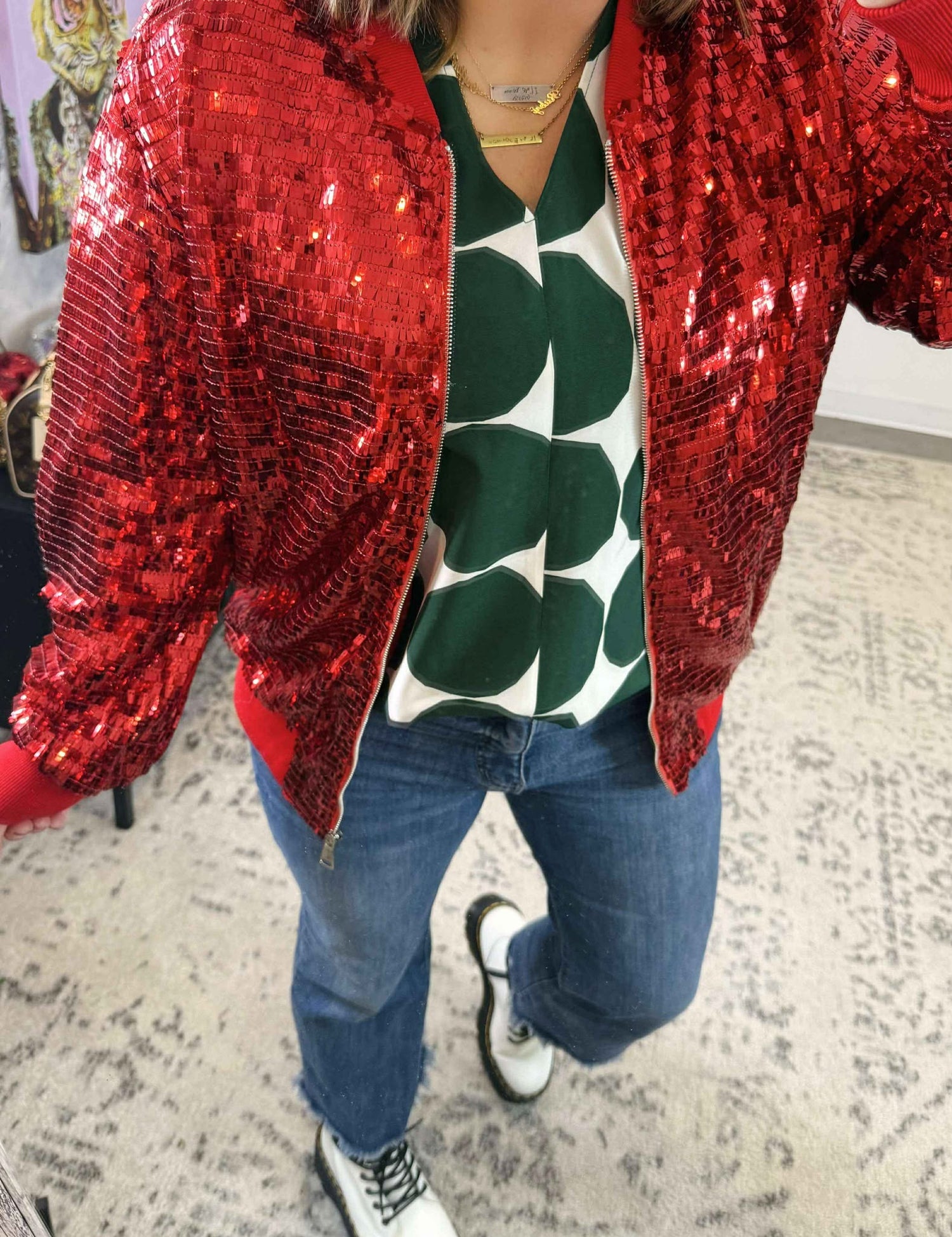 Crimson Spark Sequin Bomber Jacket {S-L}