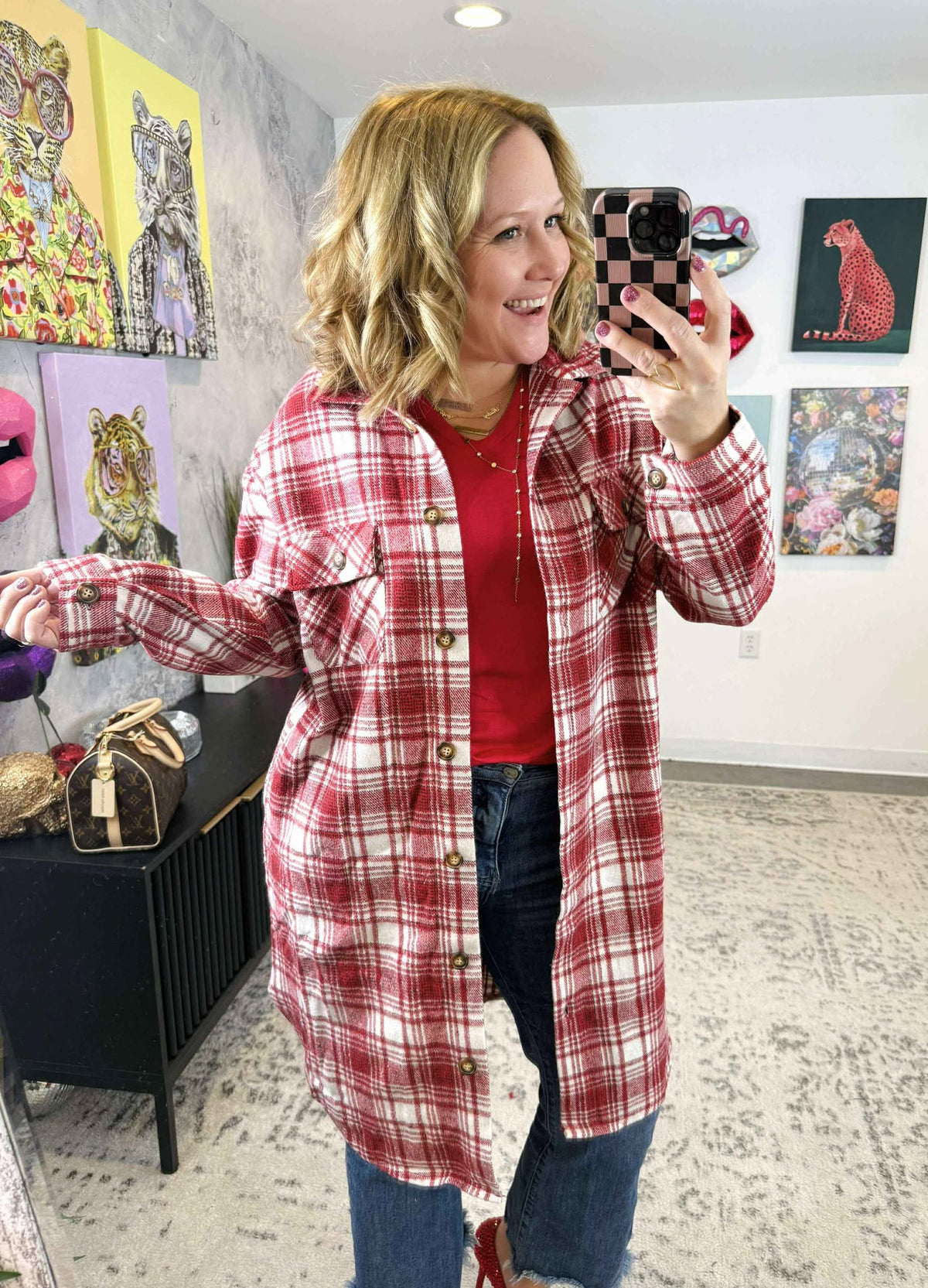 Heritage Red Plaid Long Flannel Shacket {S-XL} - KaraMarie
