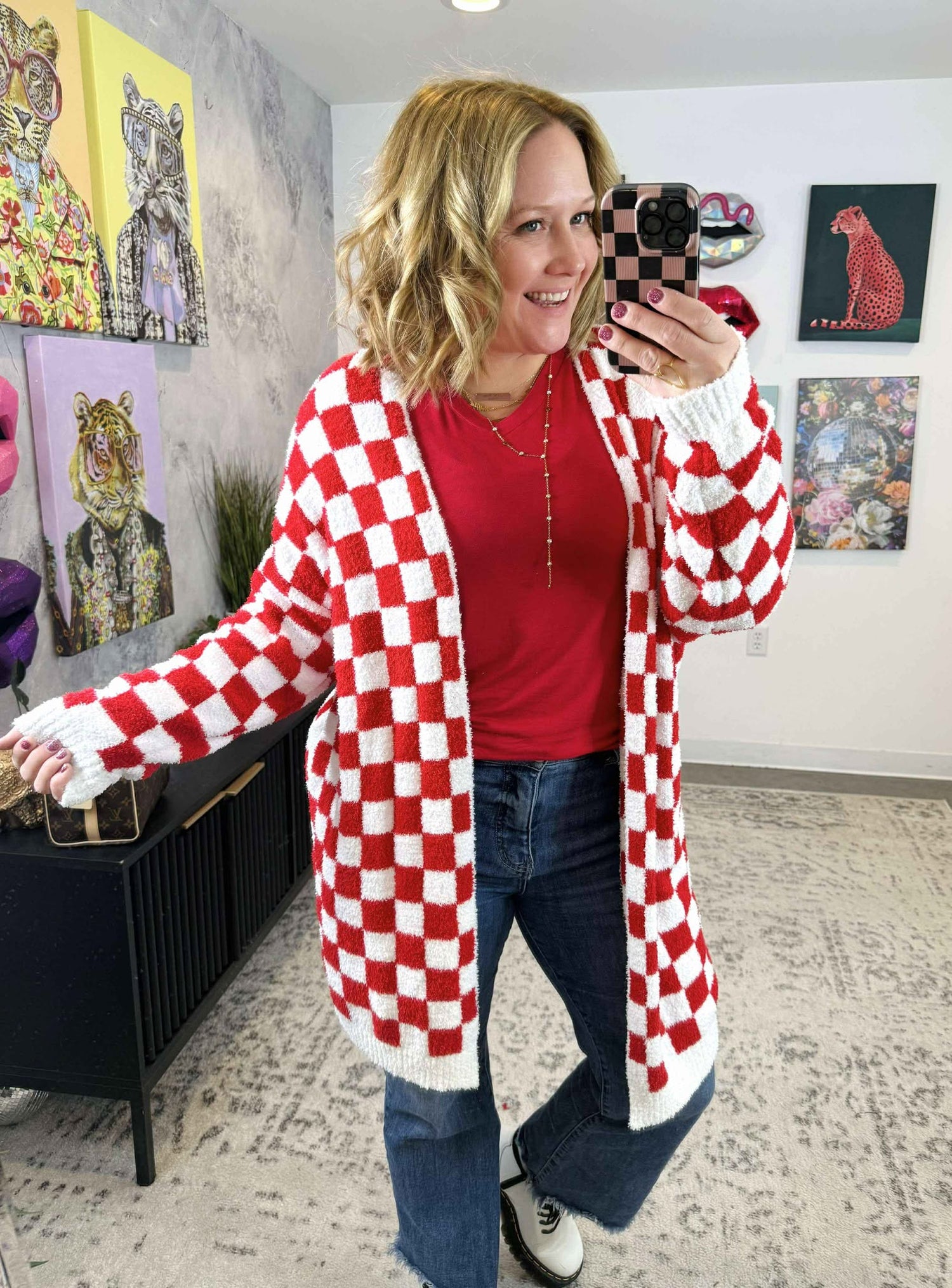 Blakeley Cloud Cardigan - Red Checker {OS/PLUS}