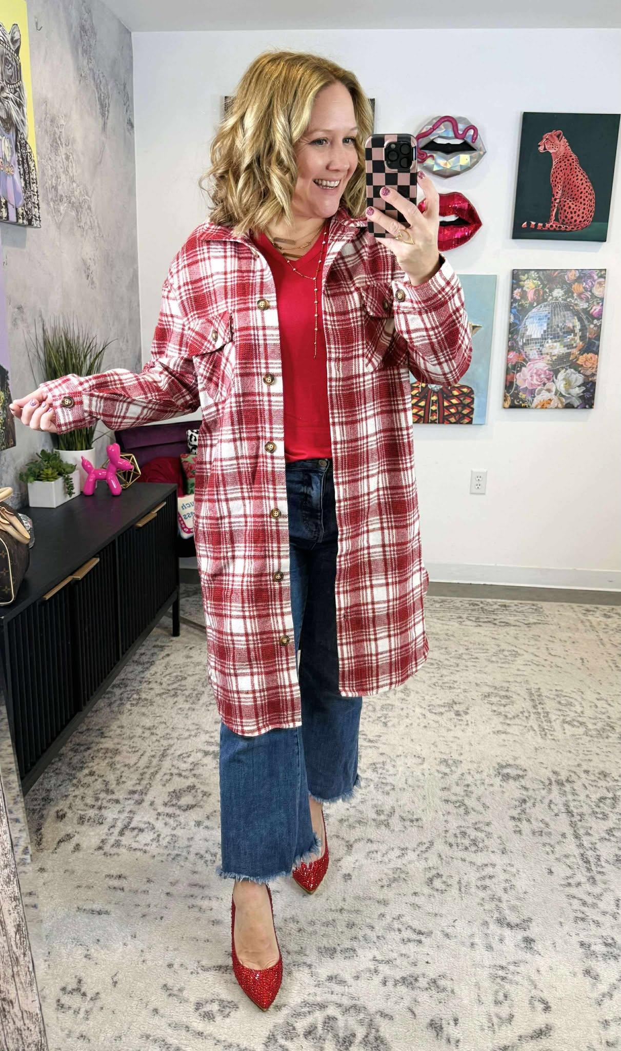 Heritage Red Plaid Long Flannel Shacket {S-XL} - KaraMarie