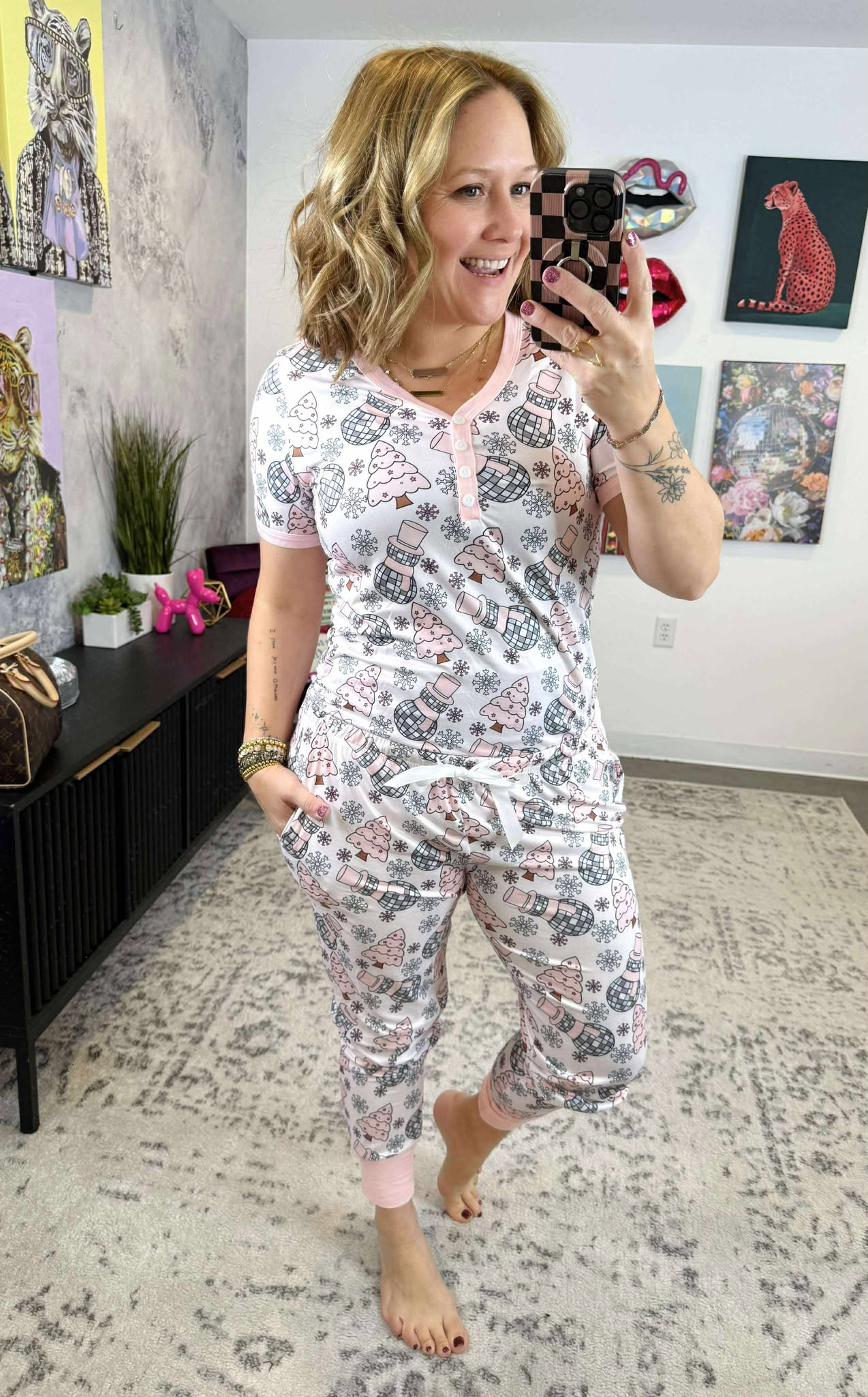 Pajama Set - Short Sleeve - Disco Snowman {S-3X} - KaraMarie