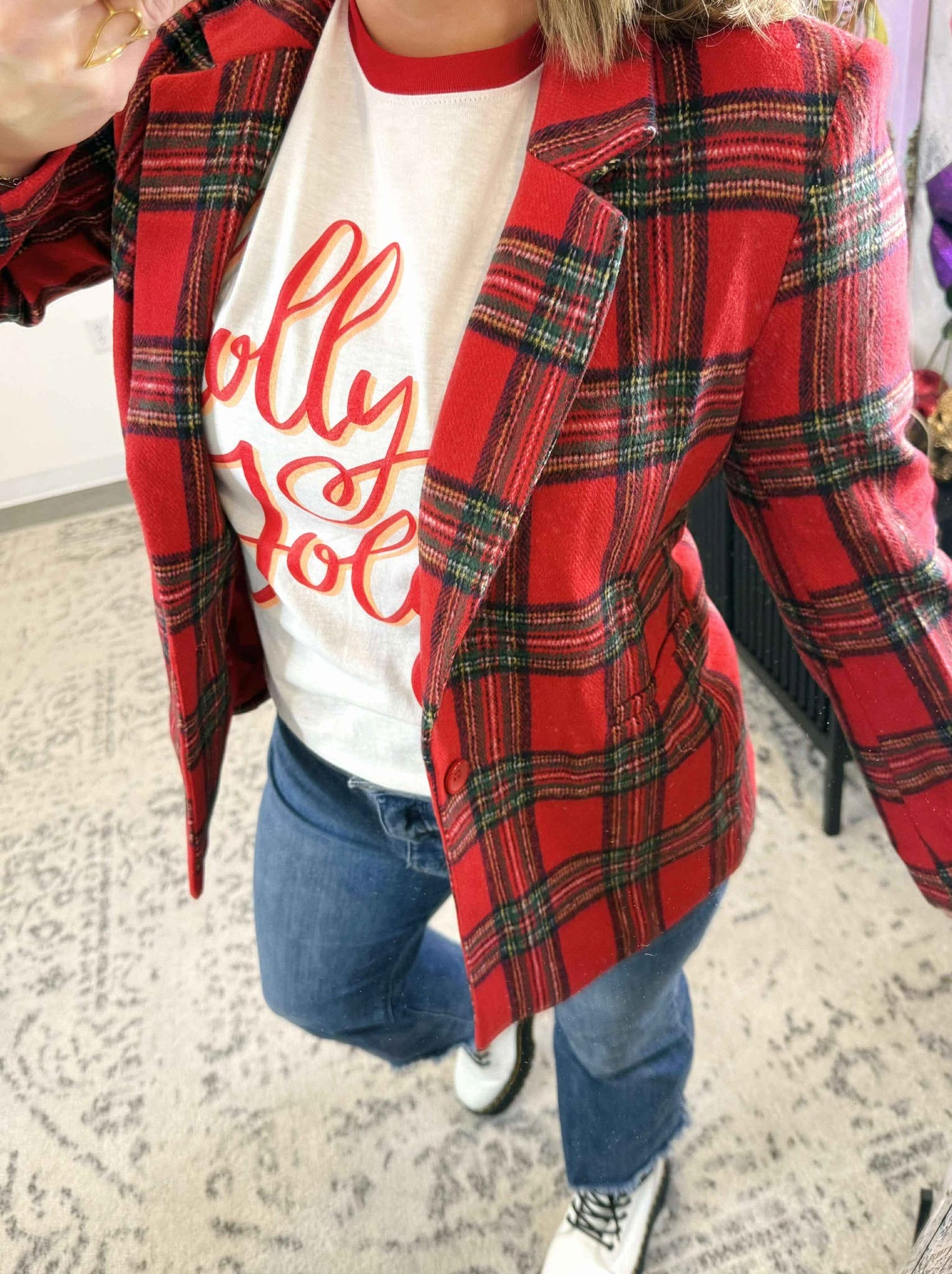 Jingle Joy Plaid Blazer {S-3X}